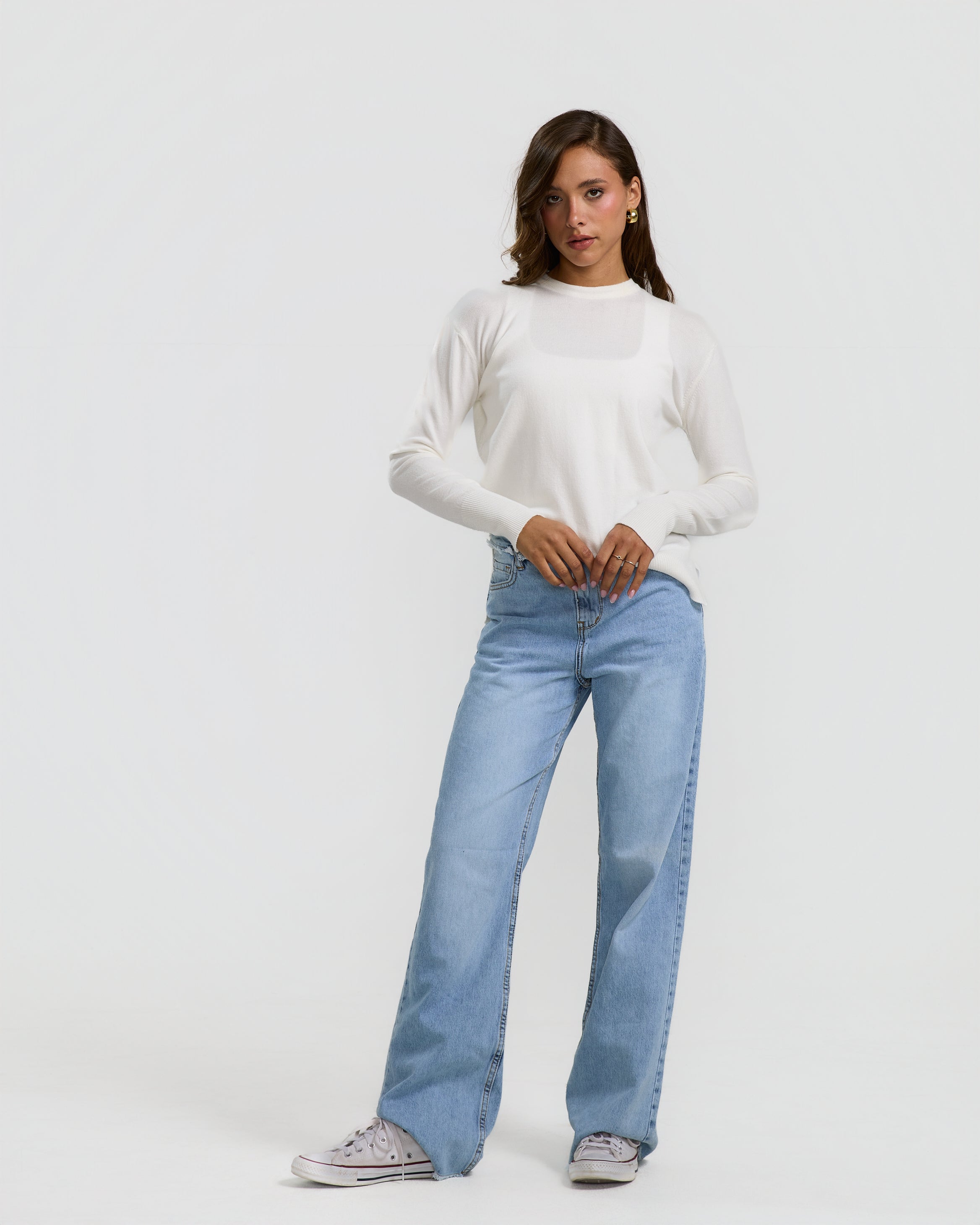 High Low Basic Sweater In White