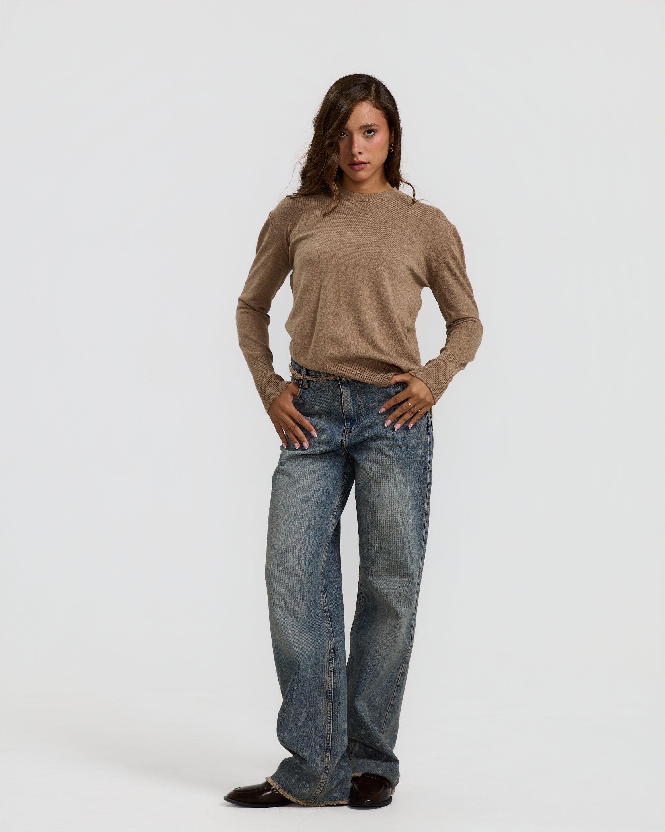 High Low Basic Sweater In Coffee