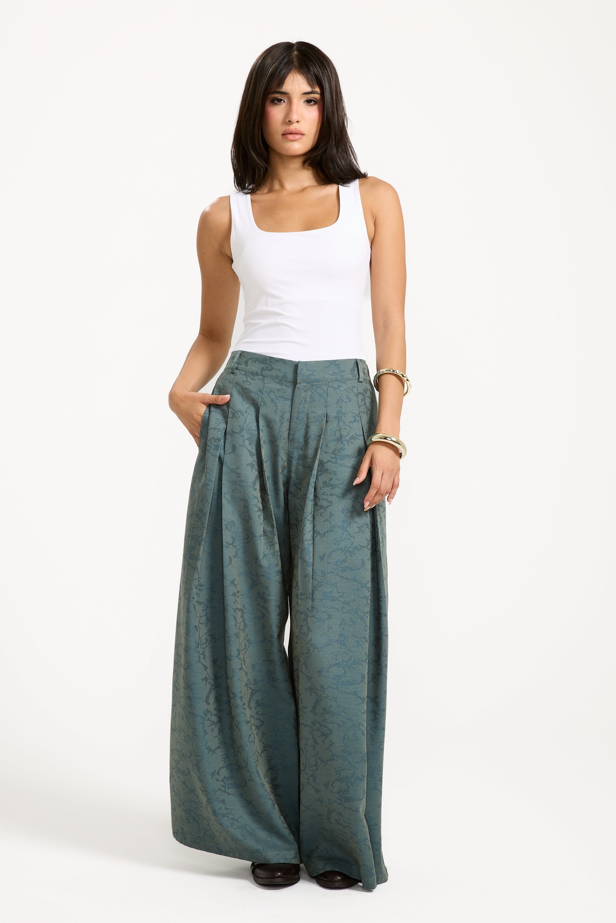Front Pleats Extra Wide Leg Pants