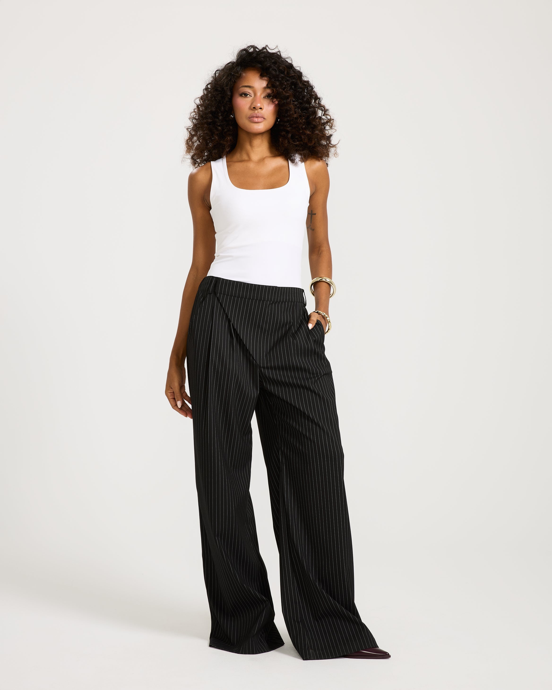 Tilted Zipper Classic Striped Pants