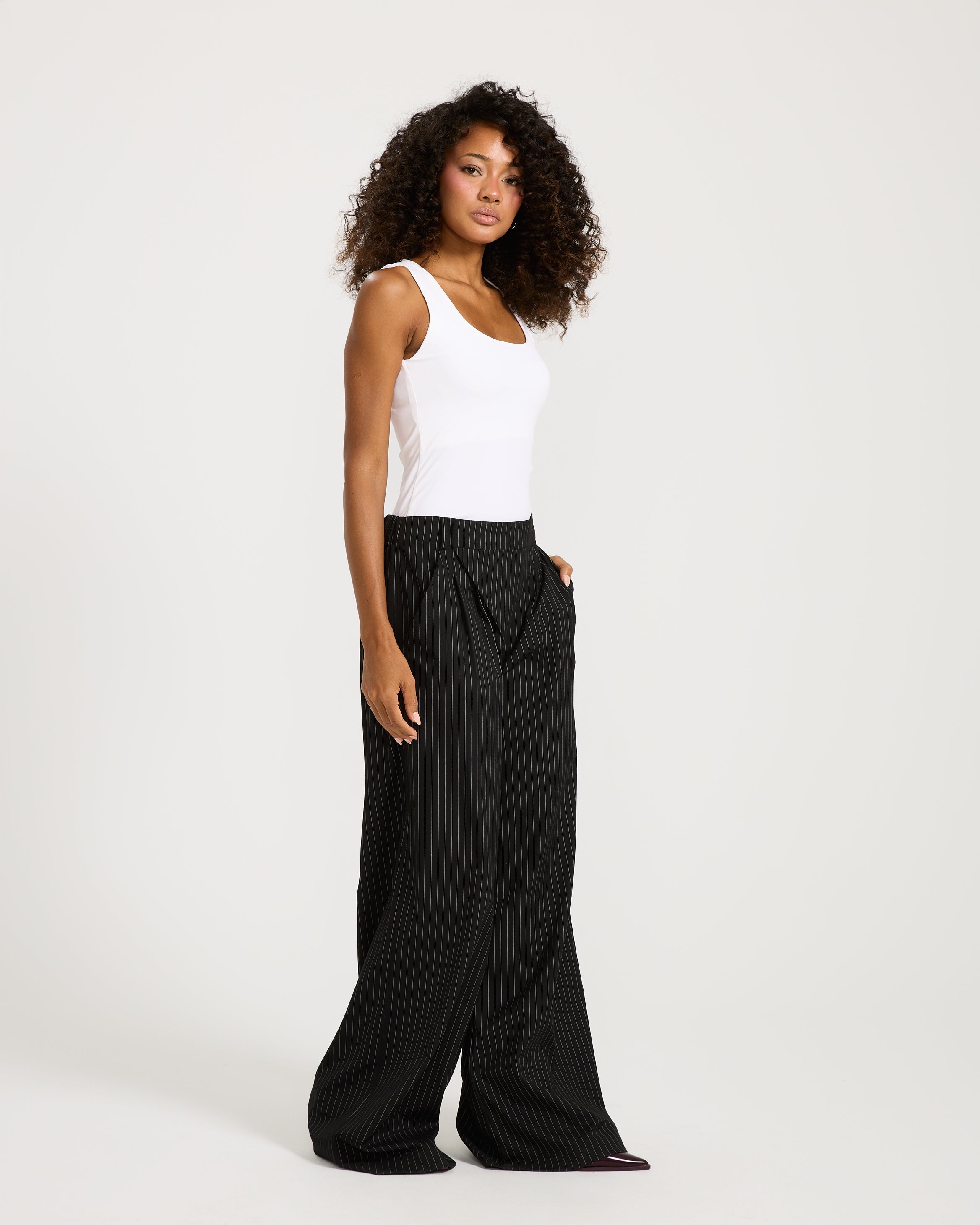Tilted Zipper Classic Striped Pants