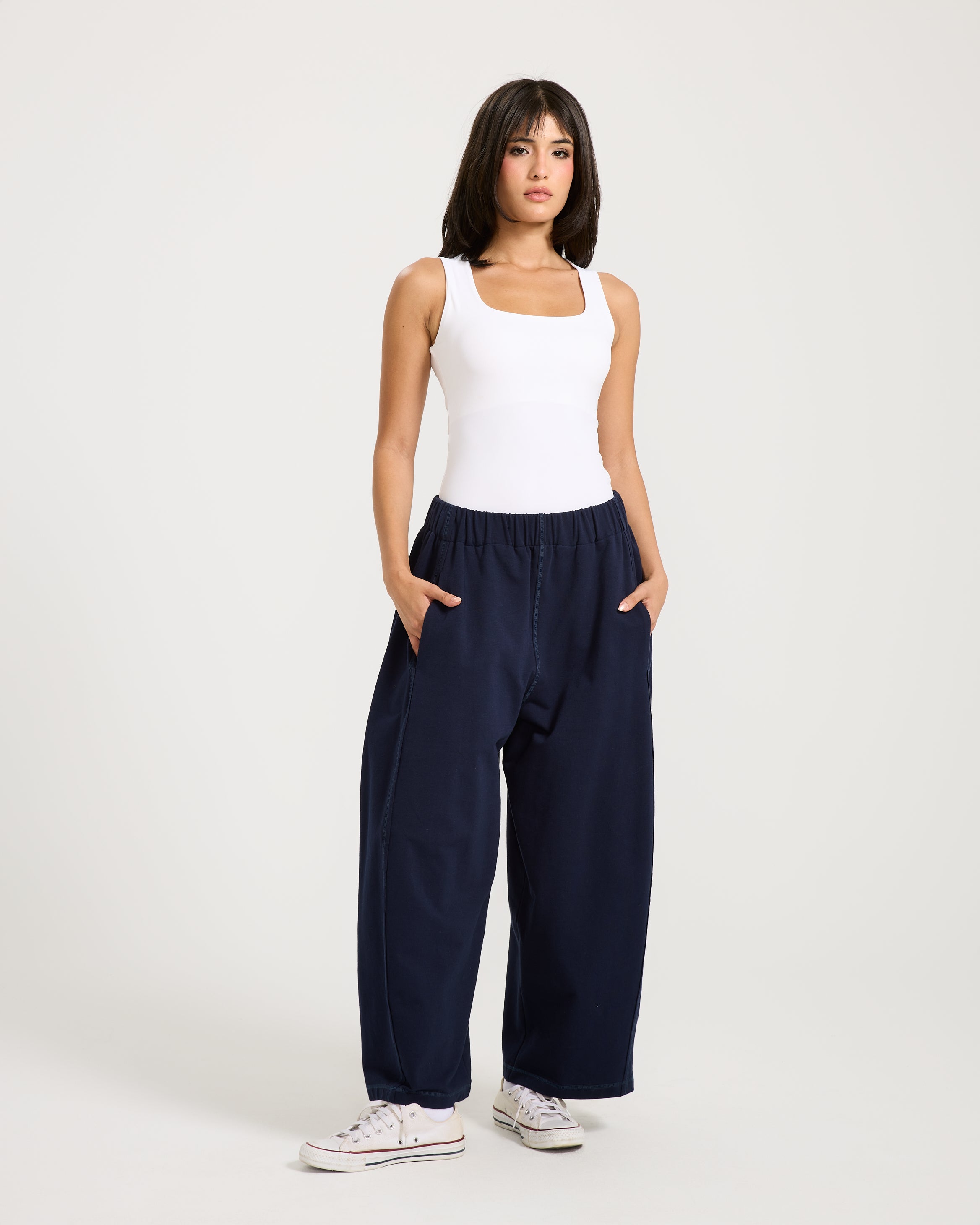Patchwork Cropped Sweatpants Navy