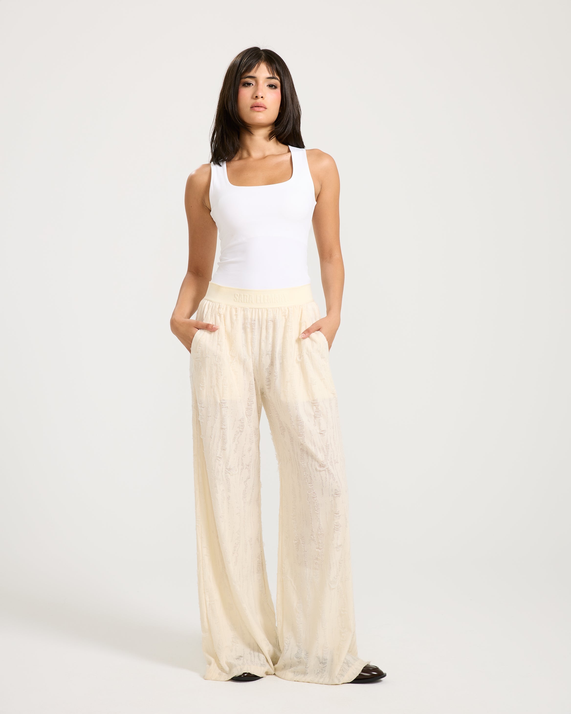 Ripped Wide leg In Off White