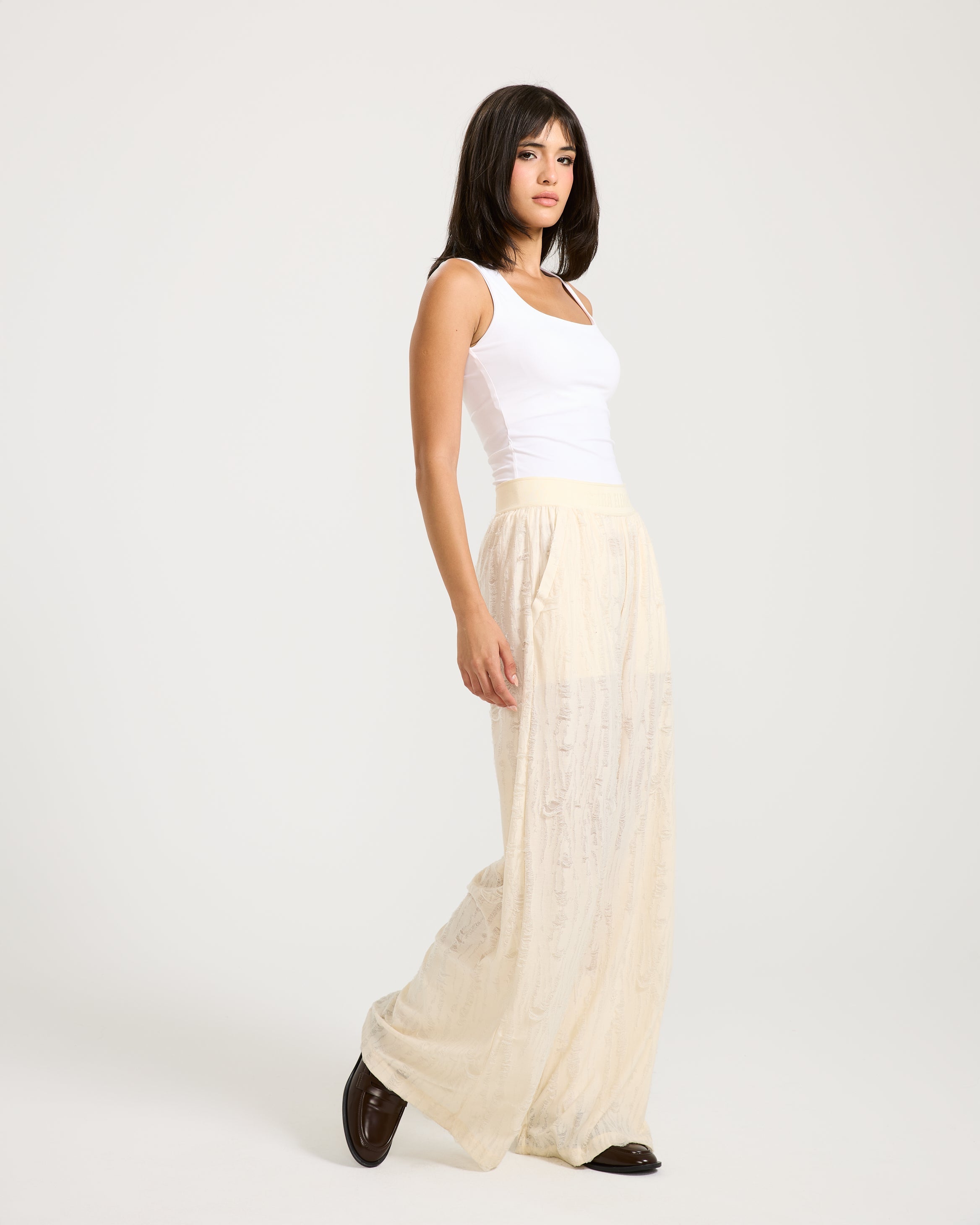 Ripped Wide leg In Off White