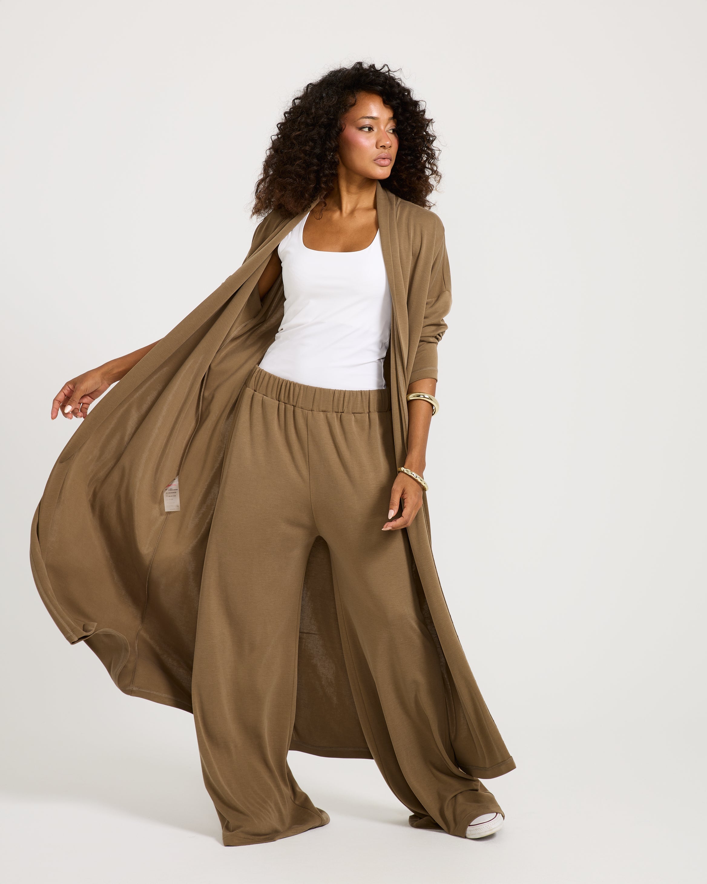 Elastic Waist Wide Leg Pants Coffee