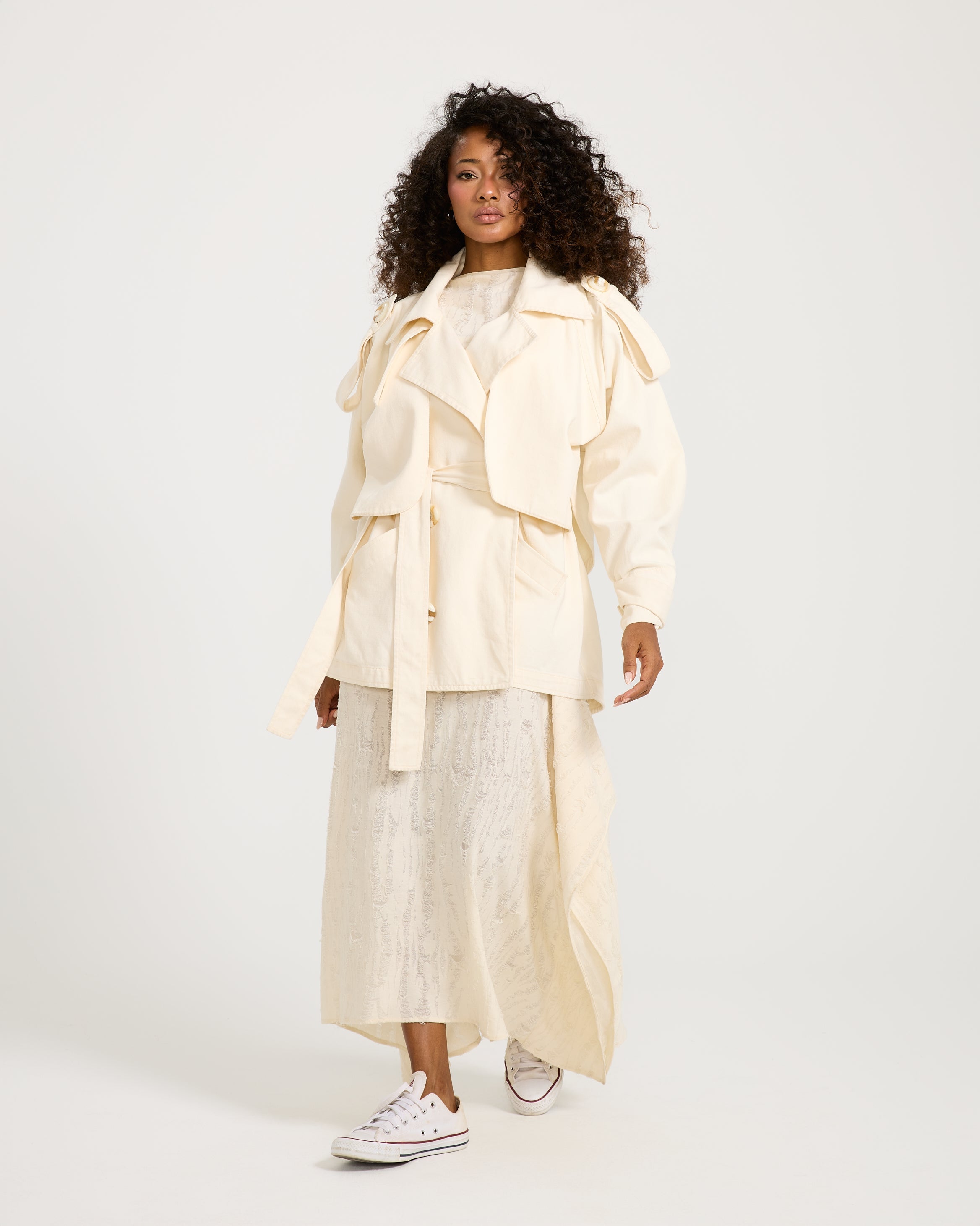 Oversize Short Trench Coat Off White