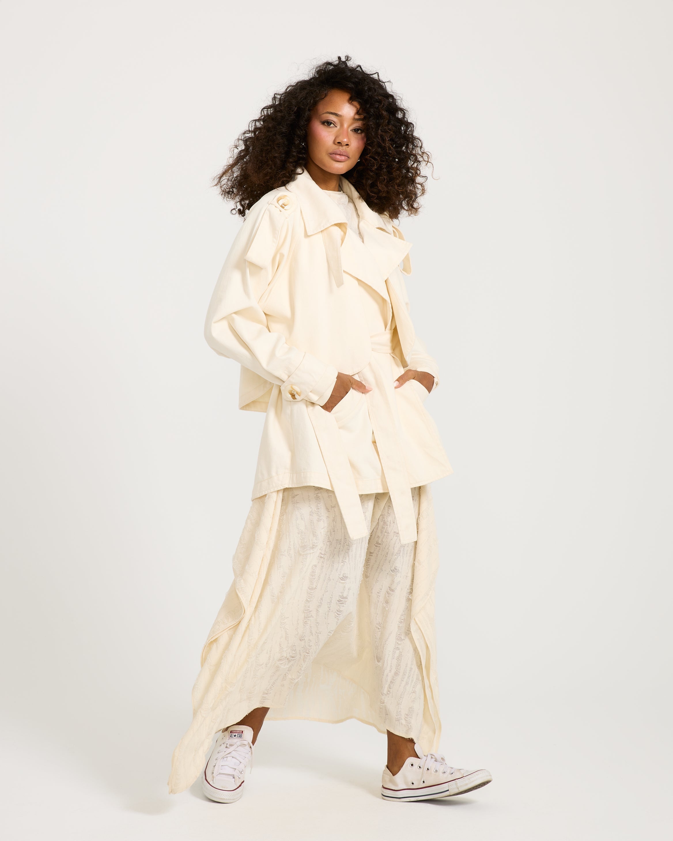 Oversize Short Trench Coat Off White