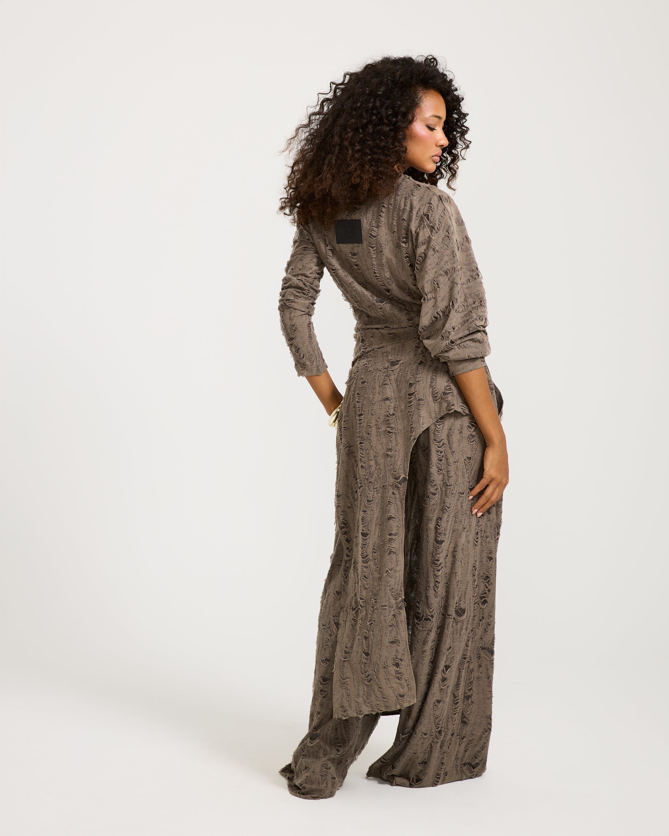 Ripped Asymmetrical Grey Top