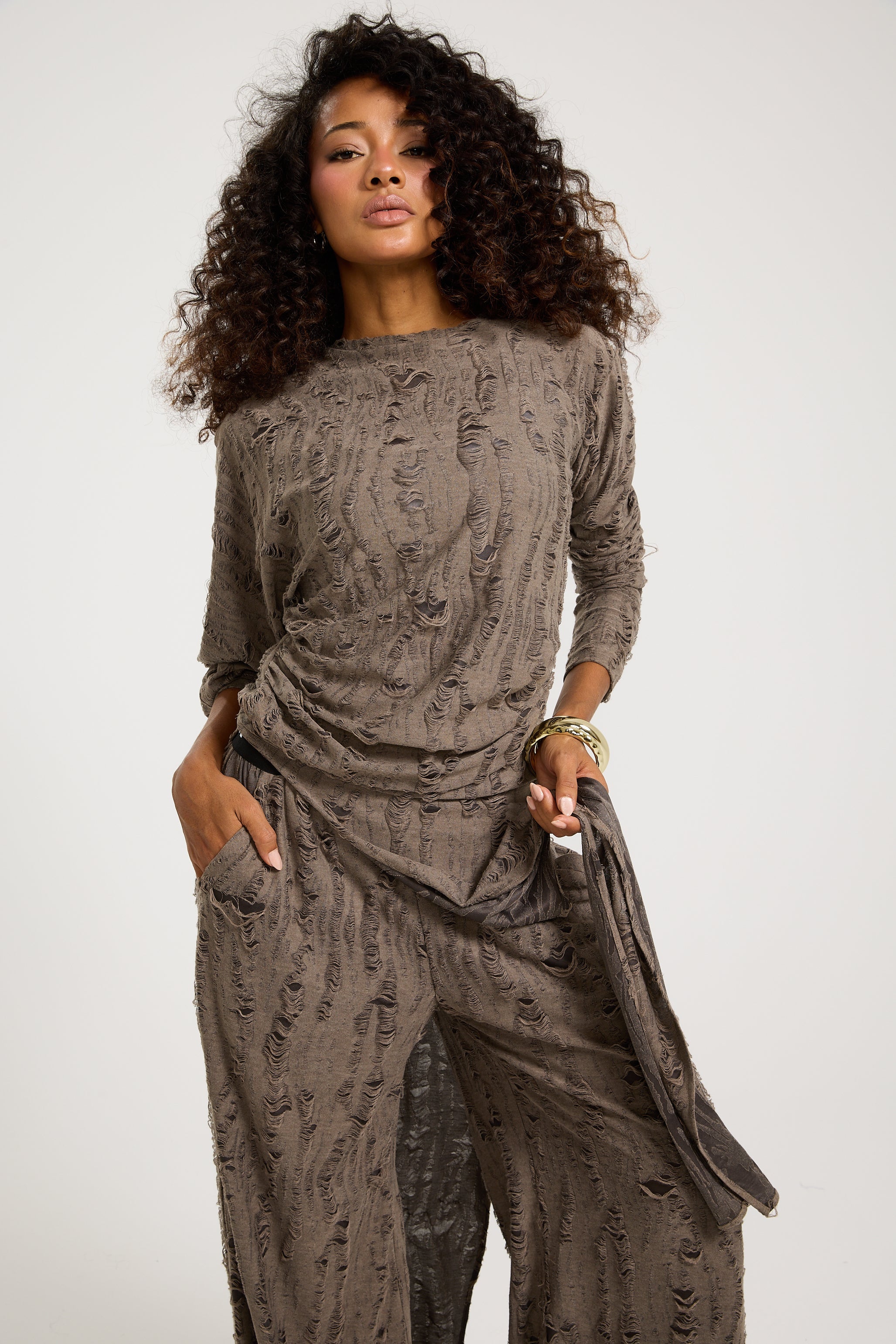 Ripped Asymmetrical Grey Top