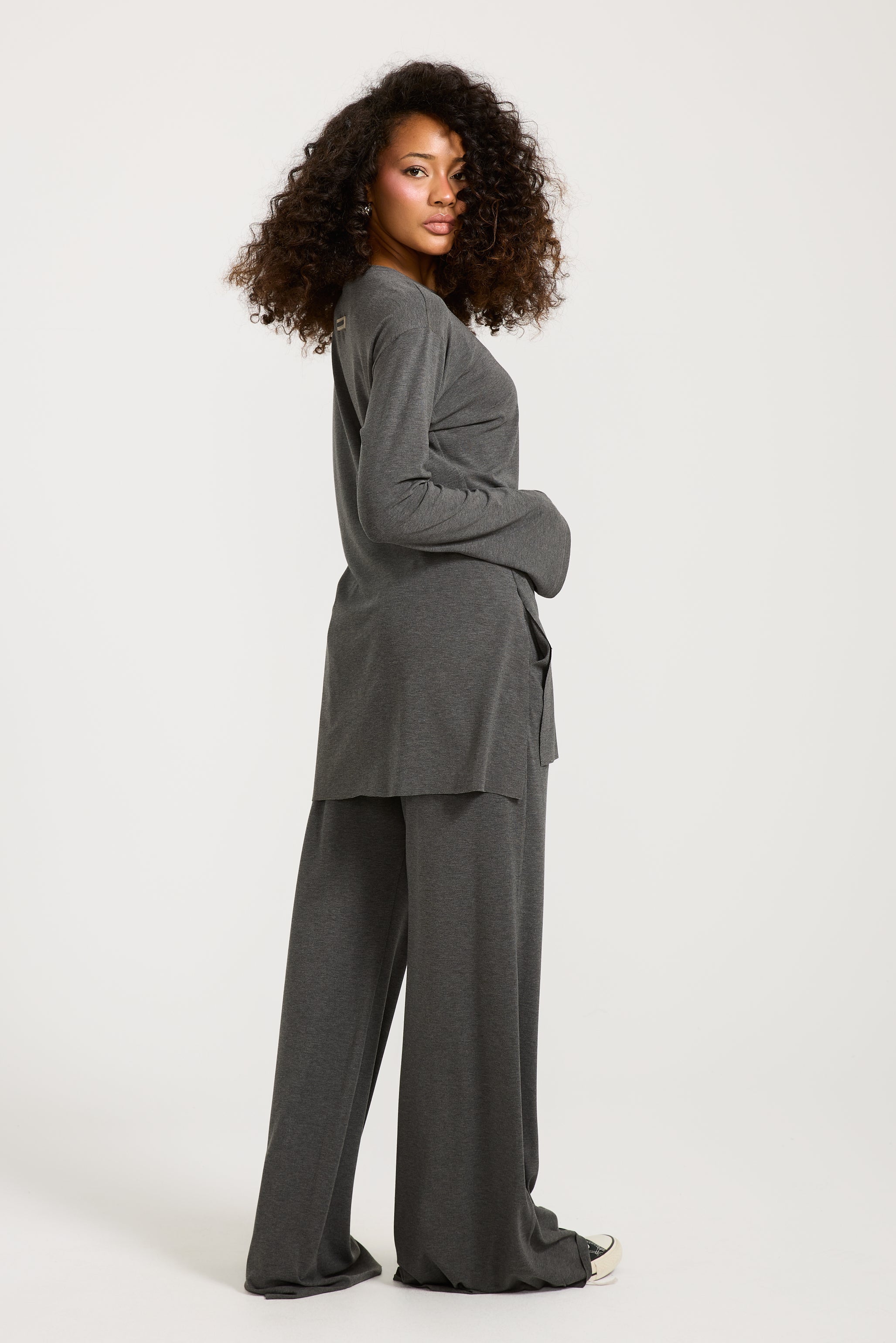 Asymmetrical Side Cut Grey Top