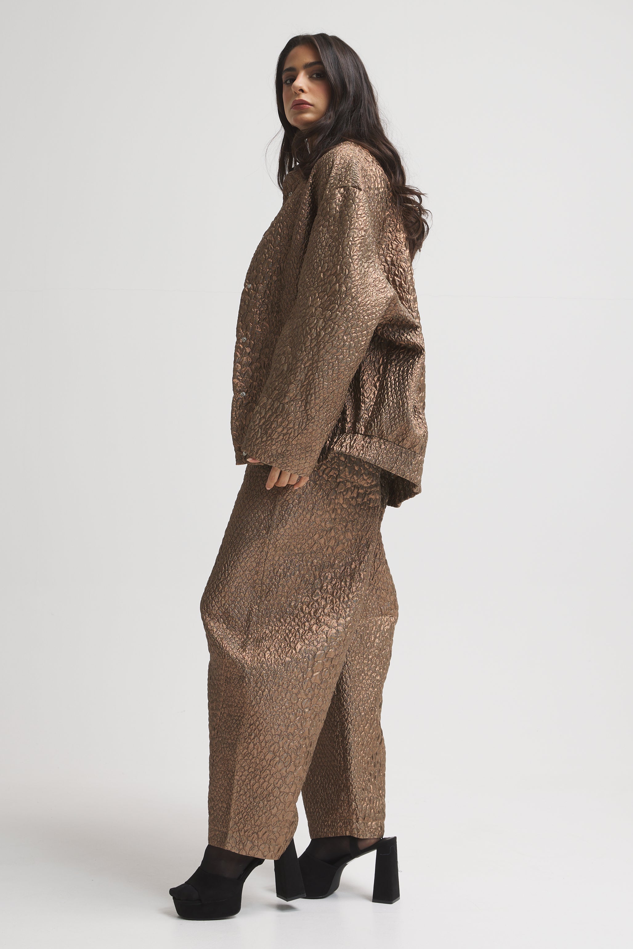 Oversize Shinny Moto Copper Jacket