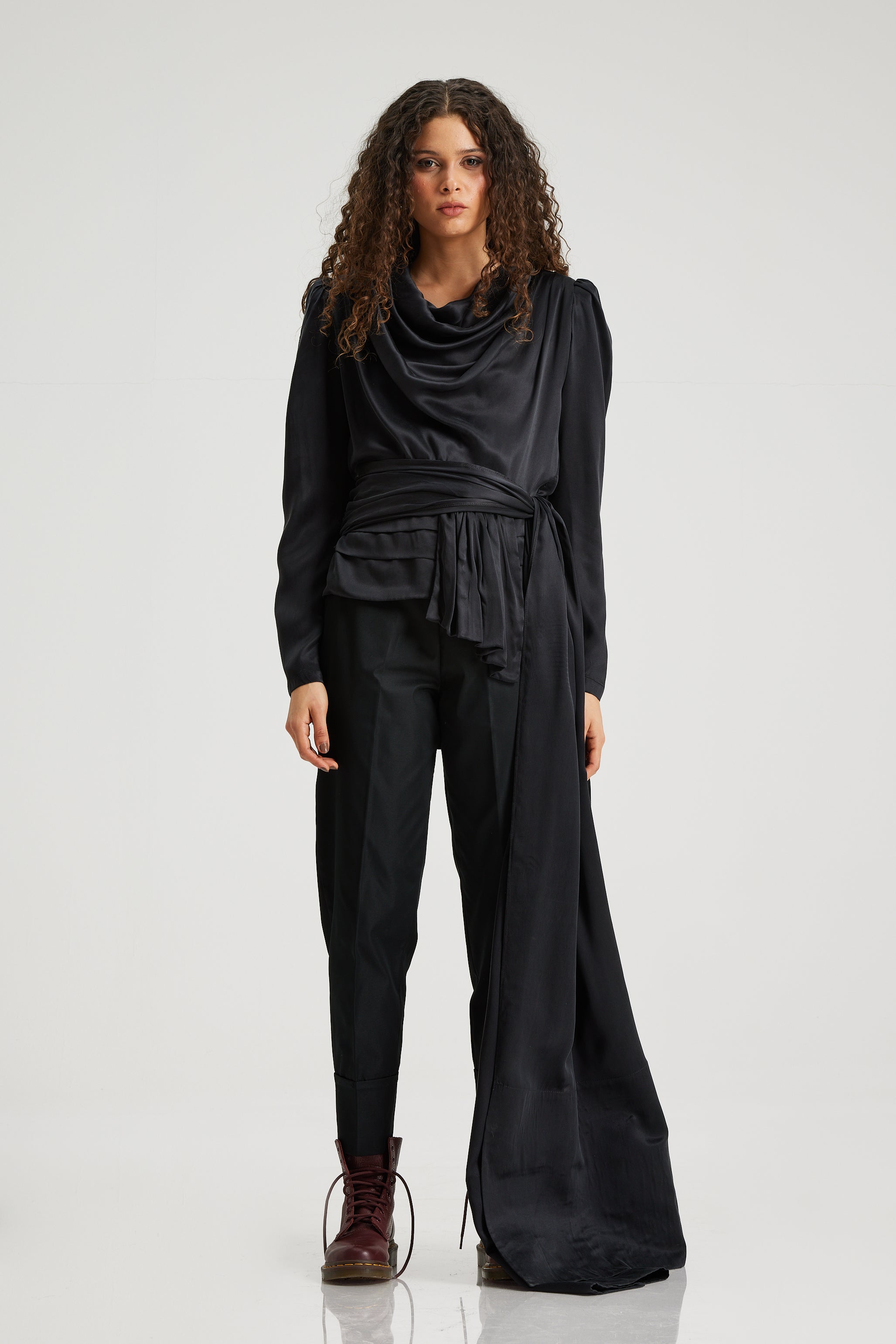 Draped Silk Dressy Top In Black