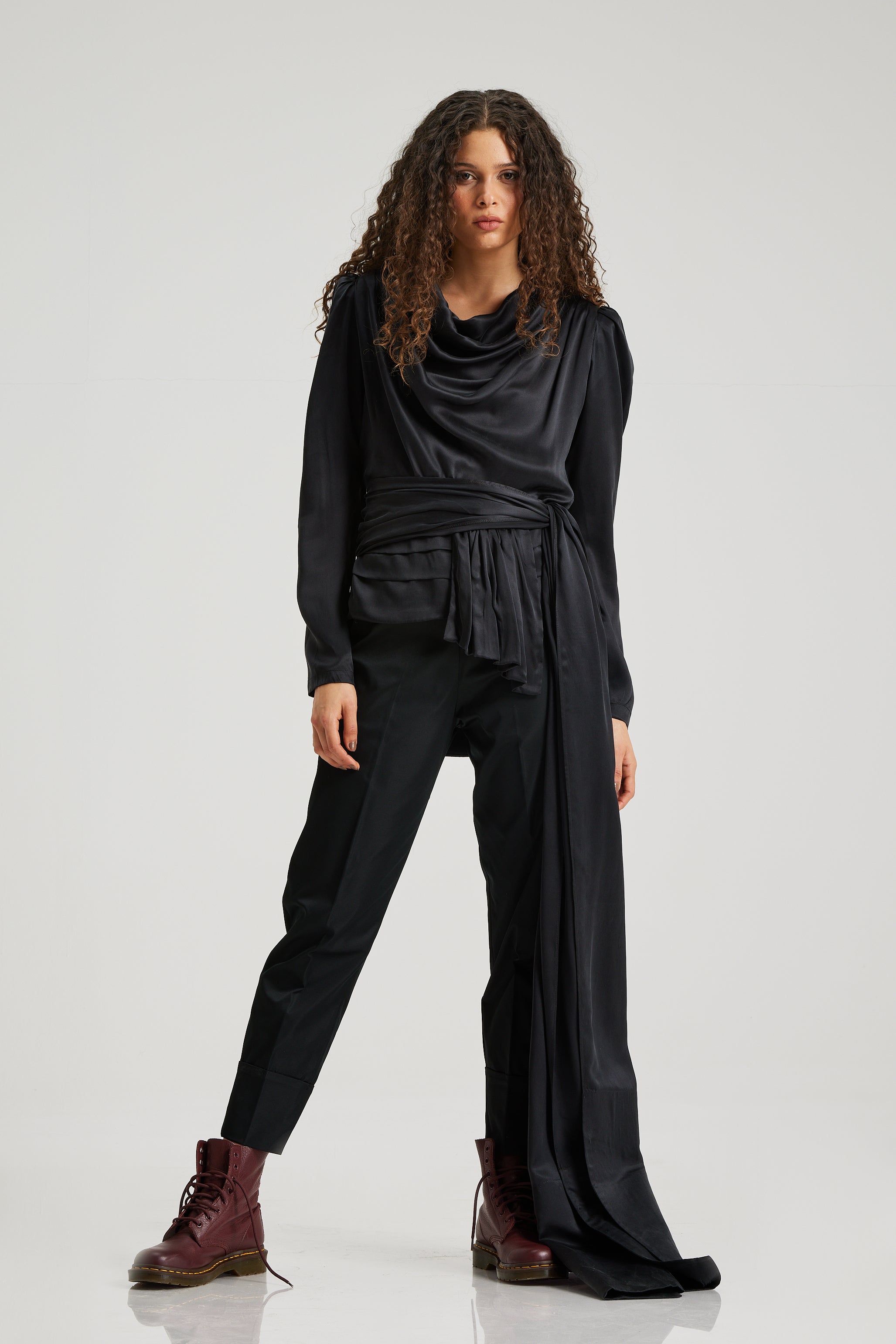 Draped Silk Dressy Top In Black