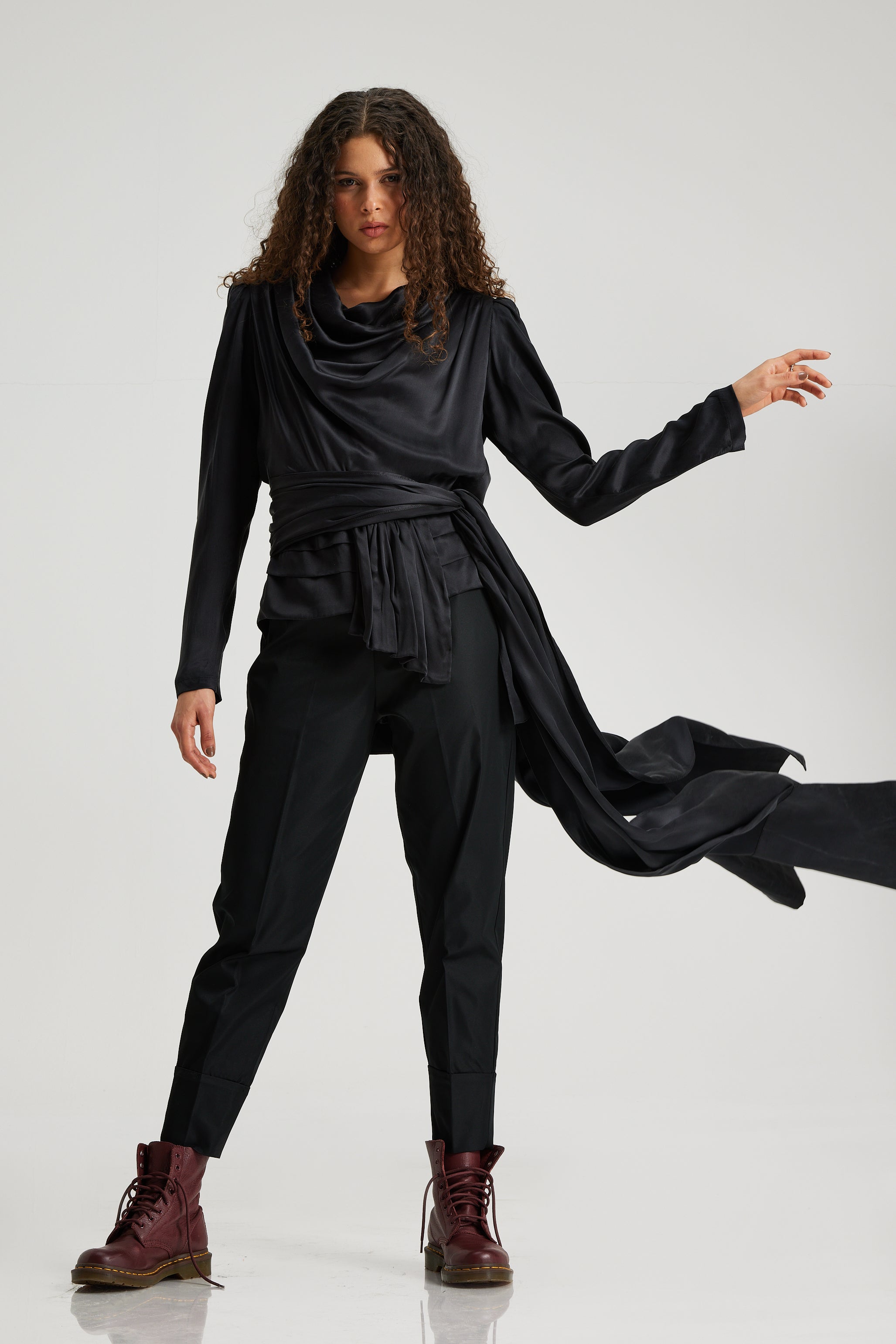 Draped Silk Dressy Top In Black
