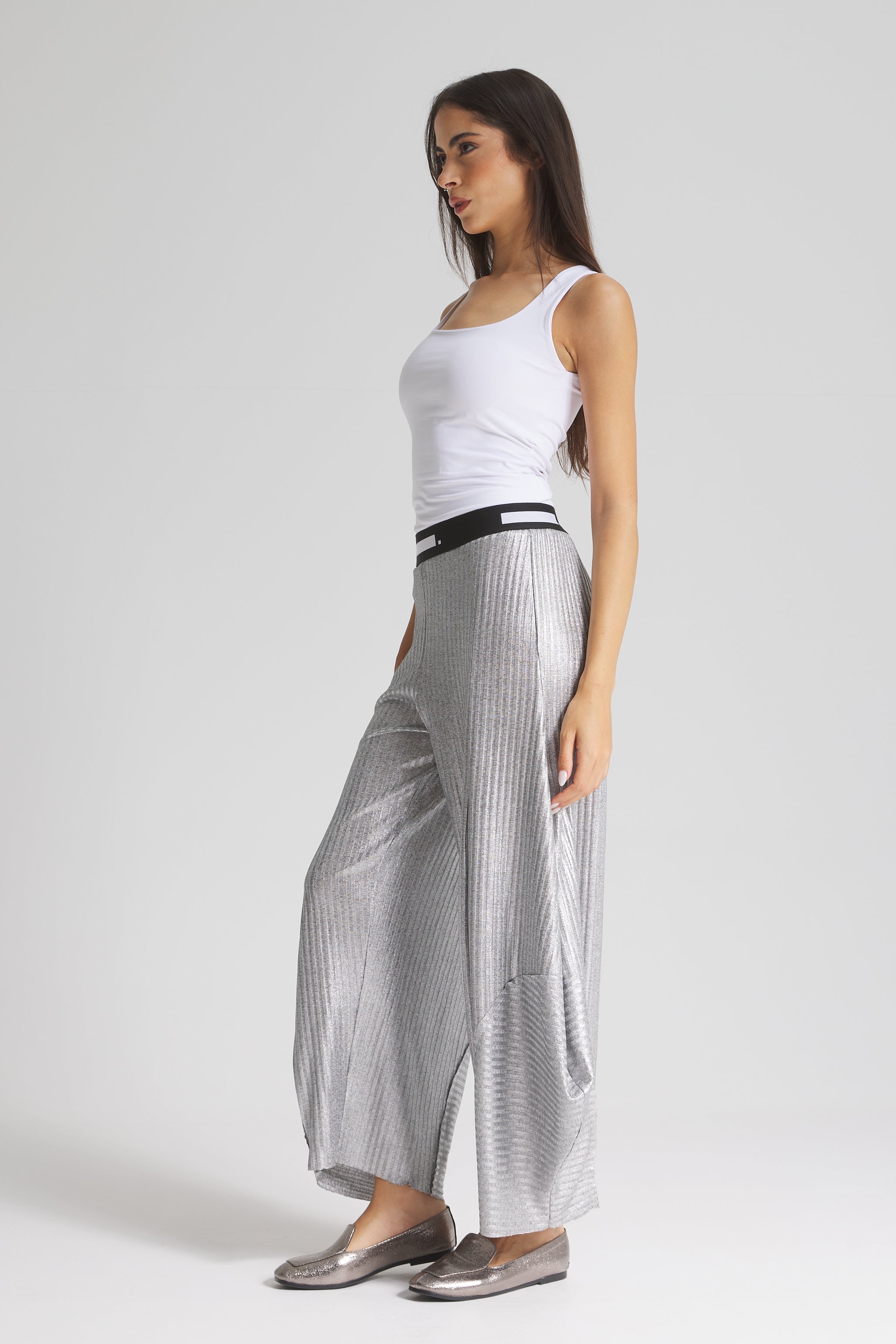 Knitted Patchwork Wide Leg In Silver