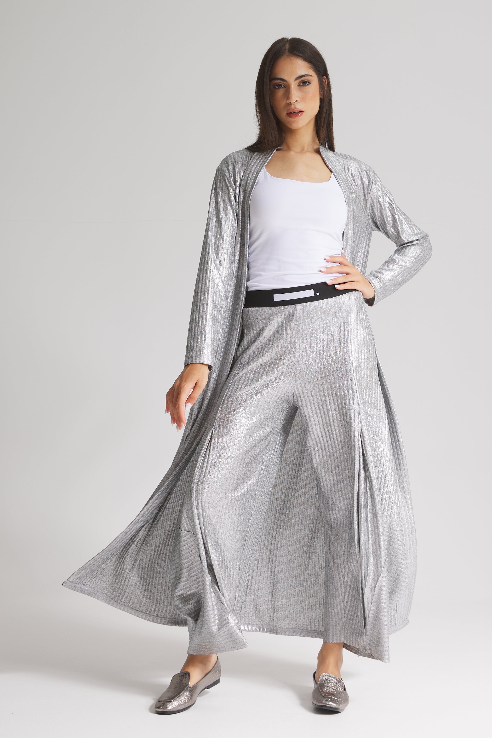 Maxi Slim Cardigan In Silver