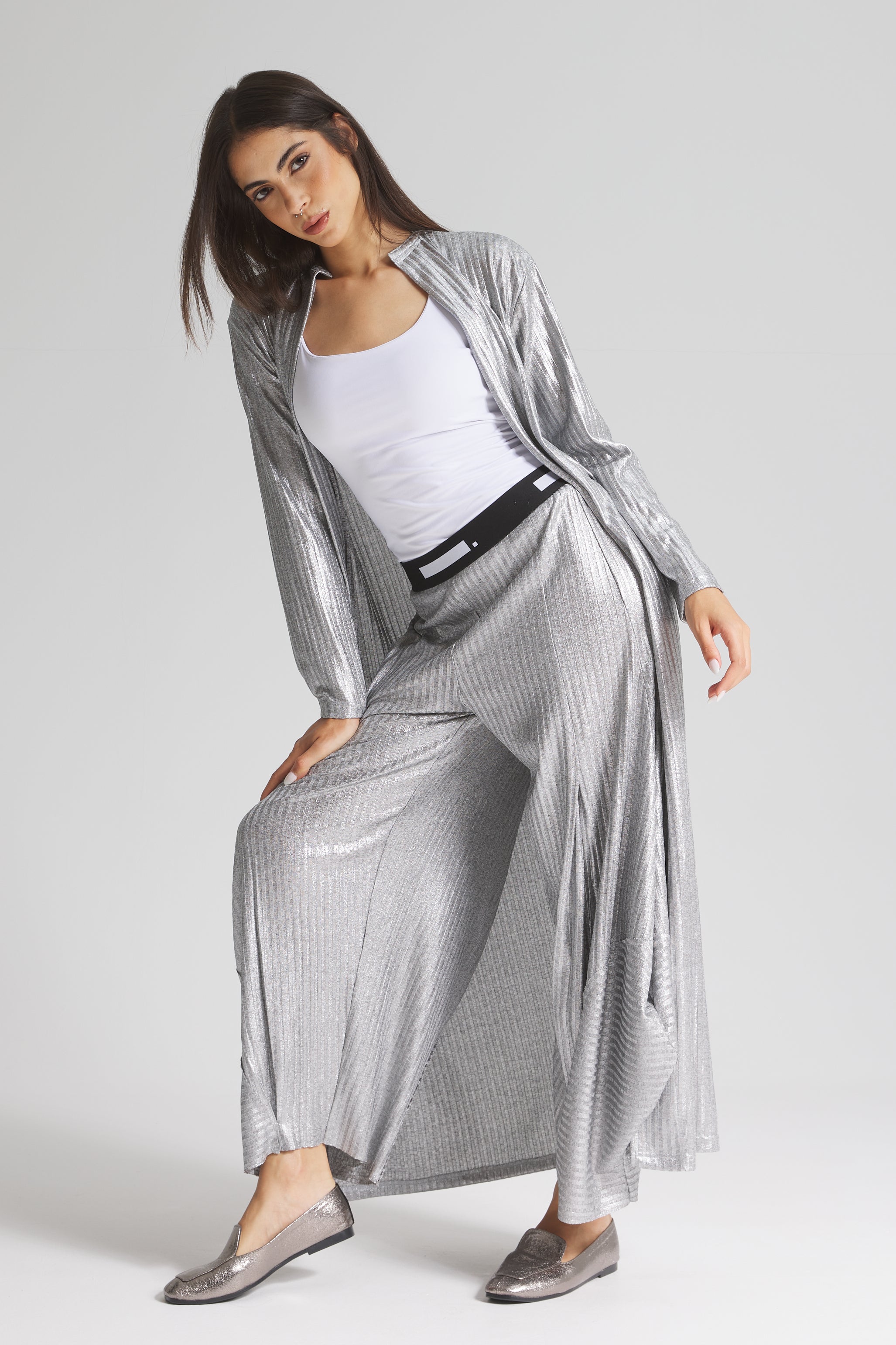 Maxi Slim Cardigan In Silver