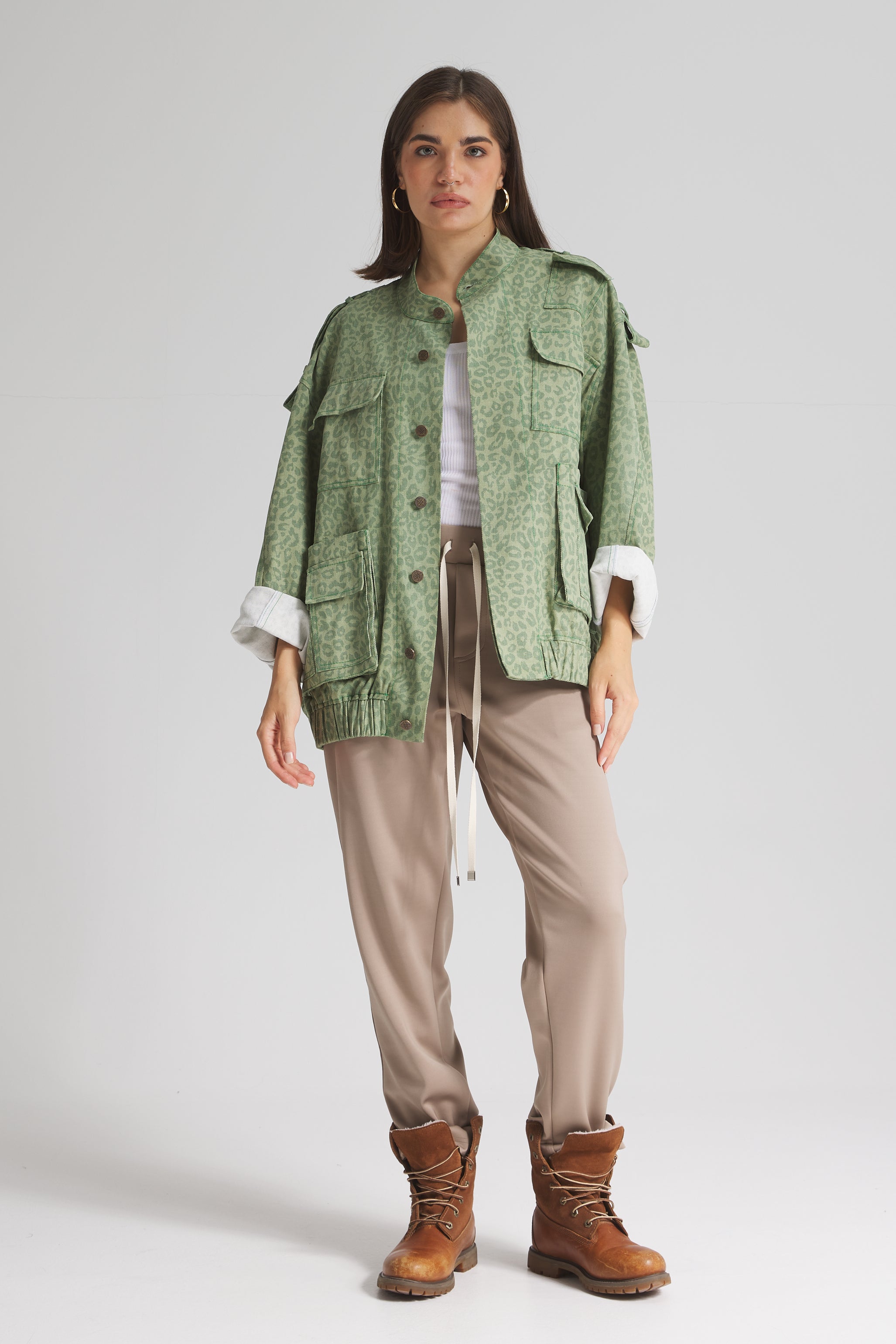 Leopard Multi pocket Bomber Jacket