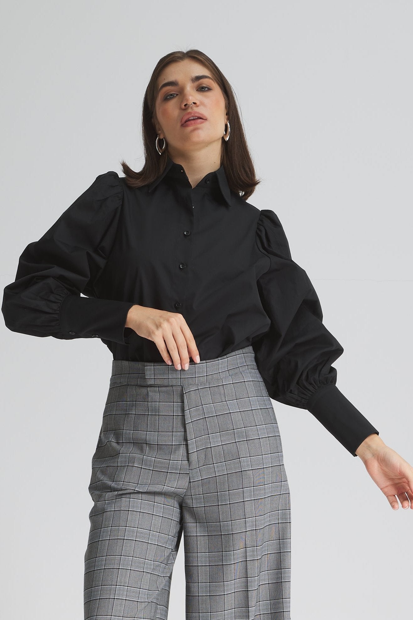 Puffy Sleeves Shirt In Black