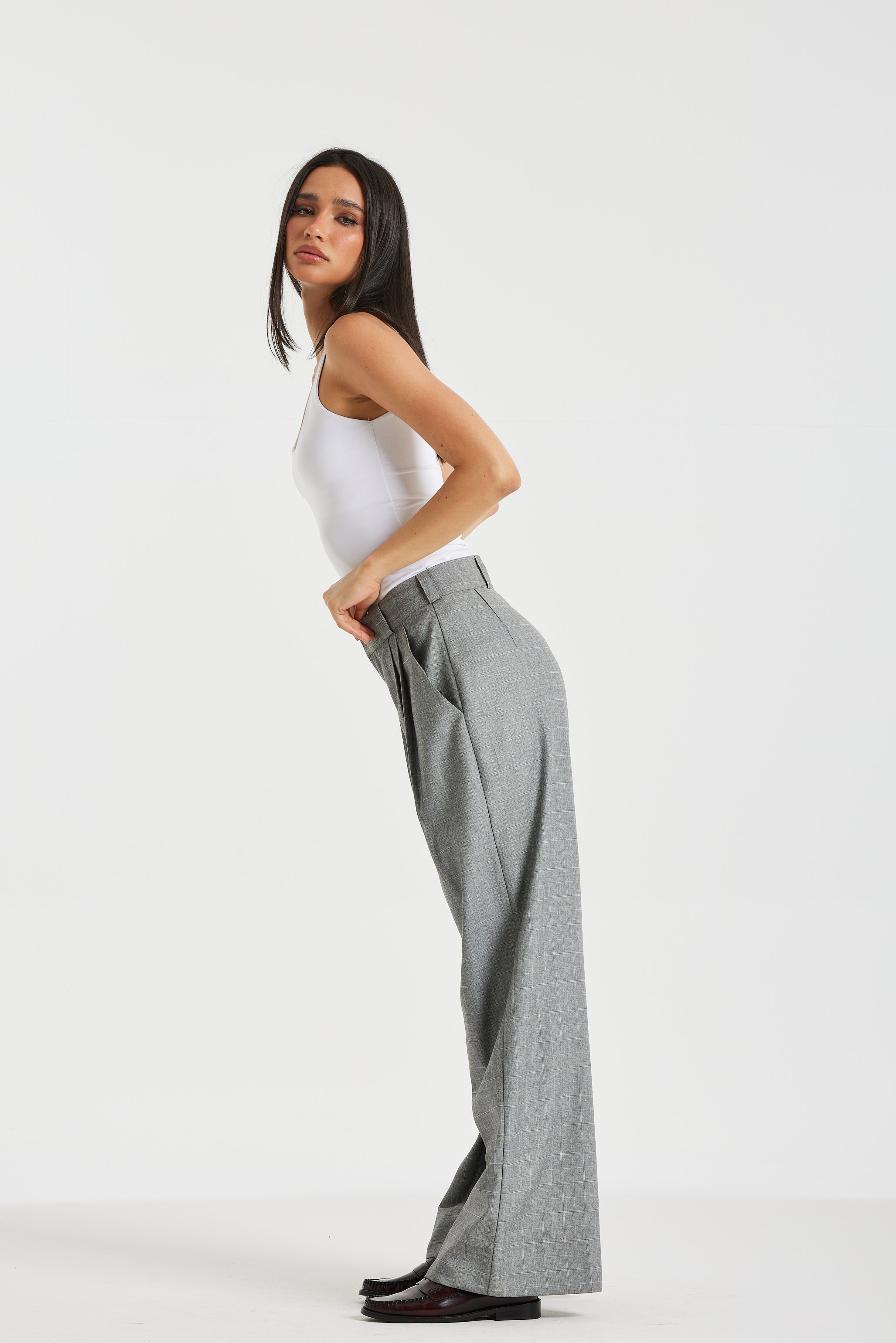 Double Pleats Wide Leg Suit Pants