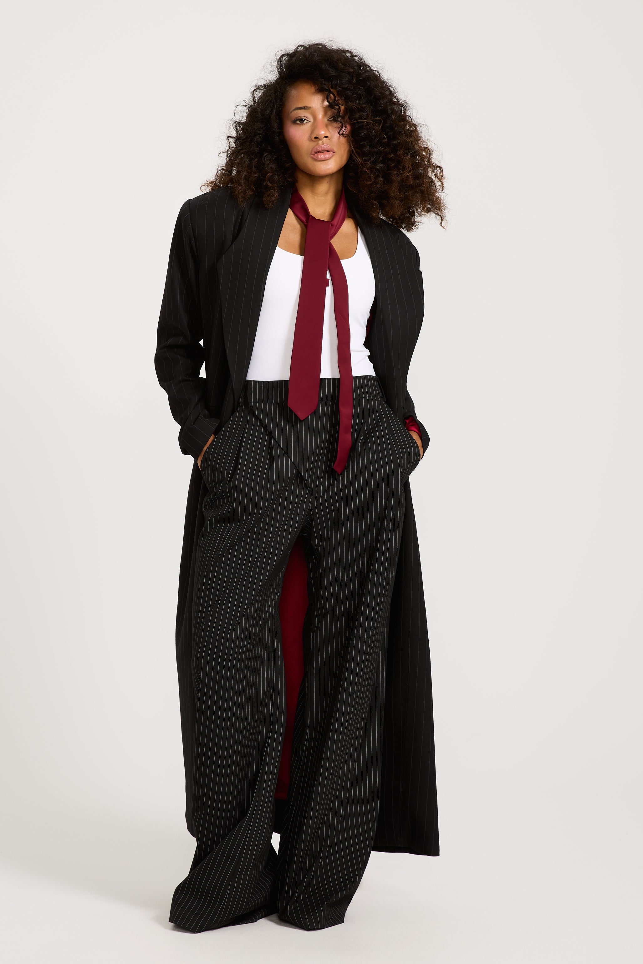 Tilted Zipper Classic Striped Pants