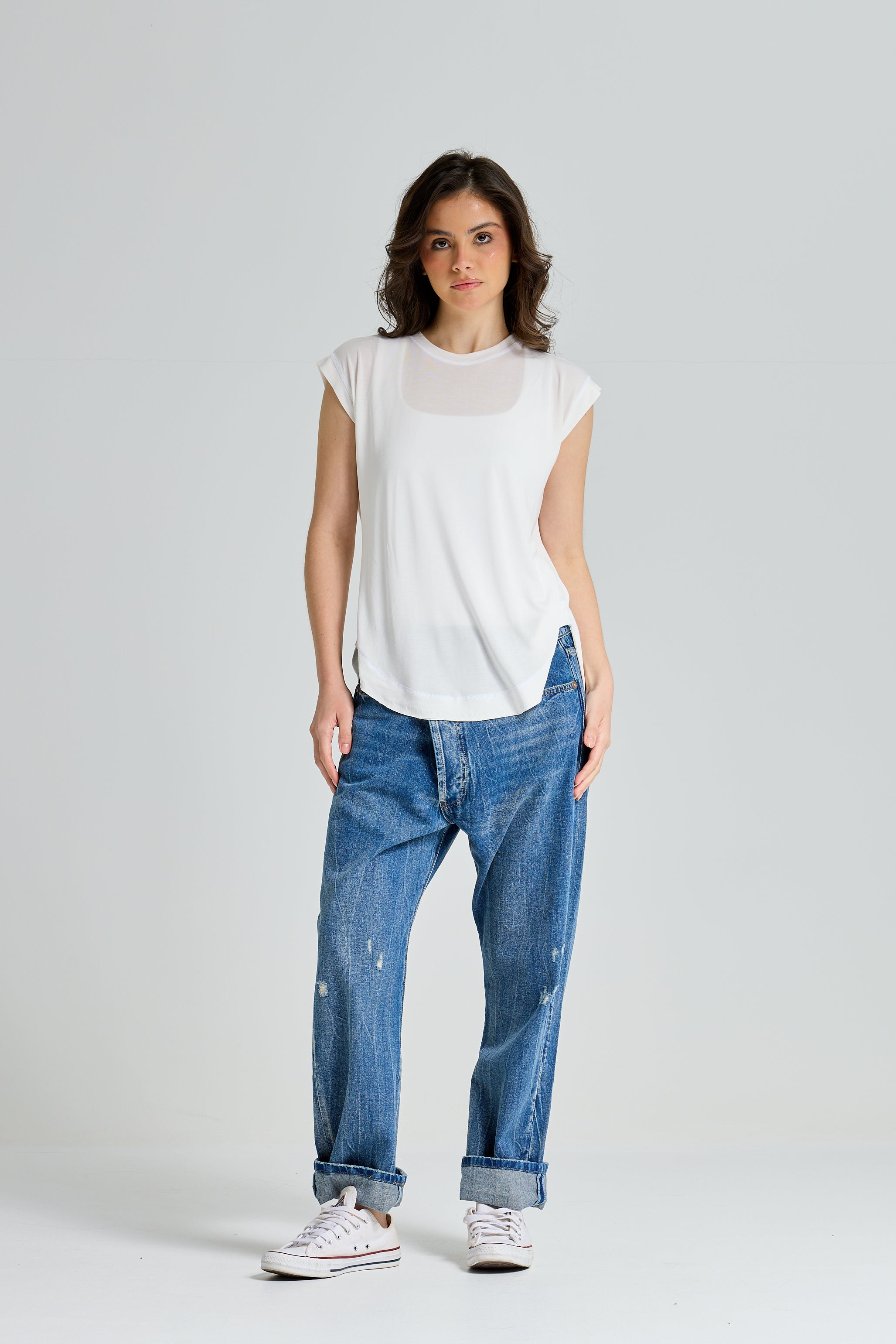 Lycra Sleeveless White Top