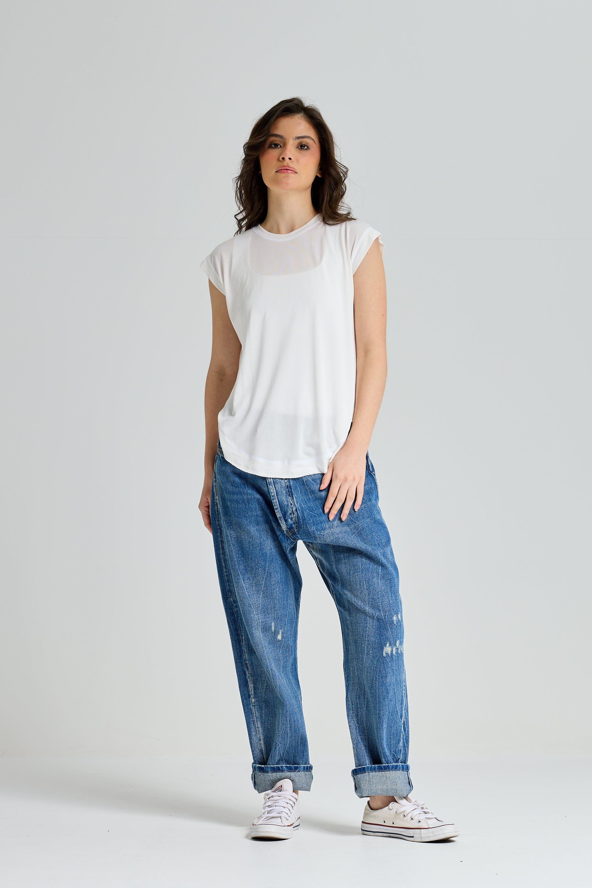 Lycra Sleeveless White Top