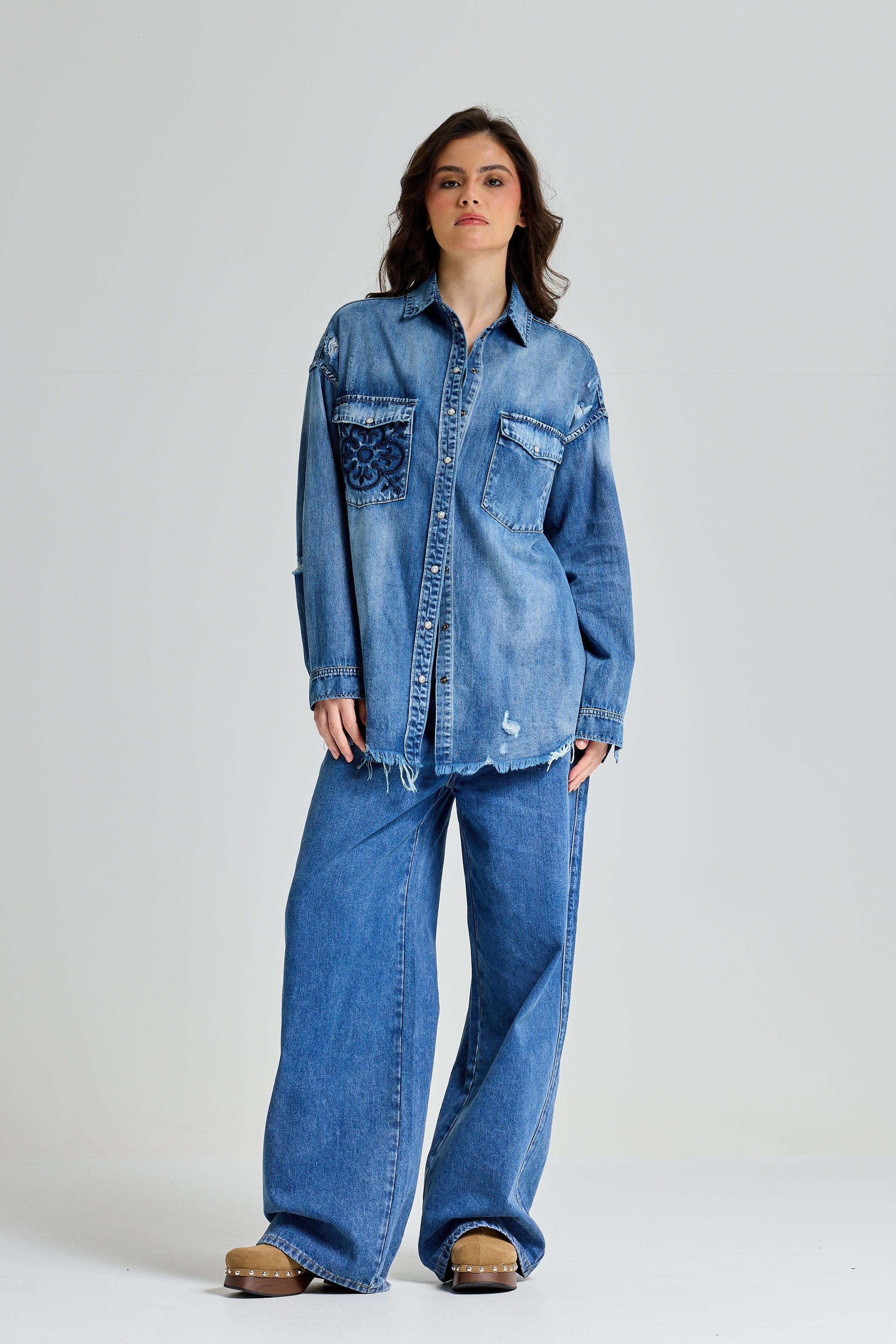 Logo Pocket Dark Wash Denim Shirt