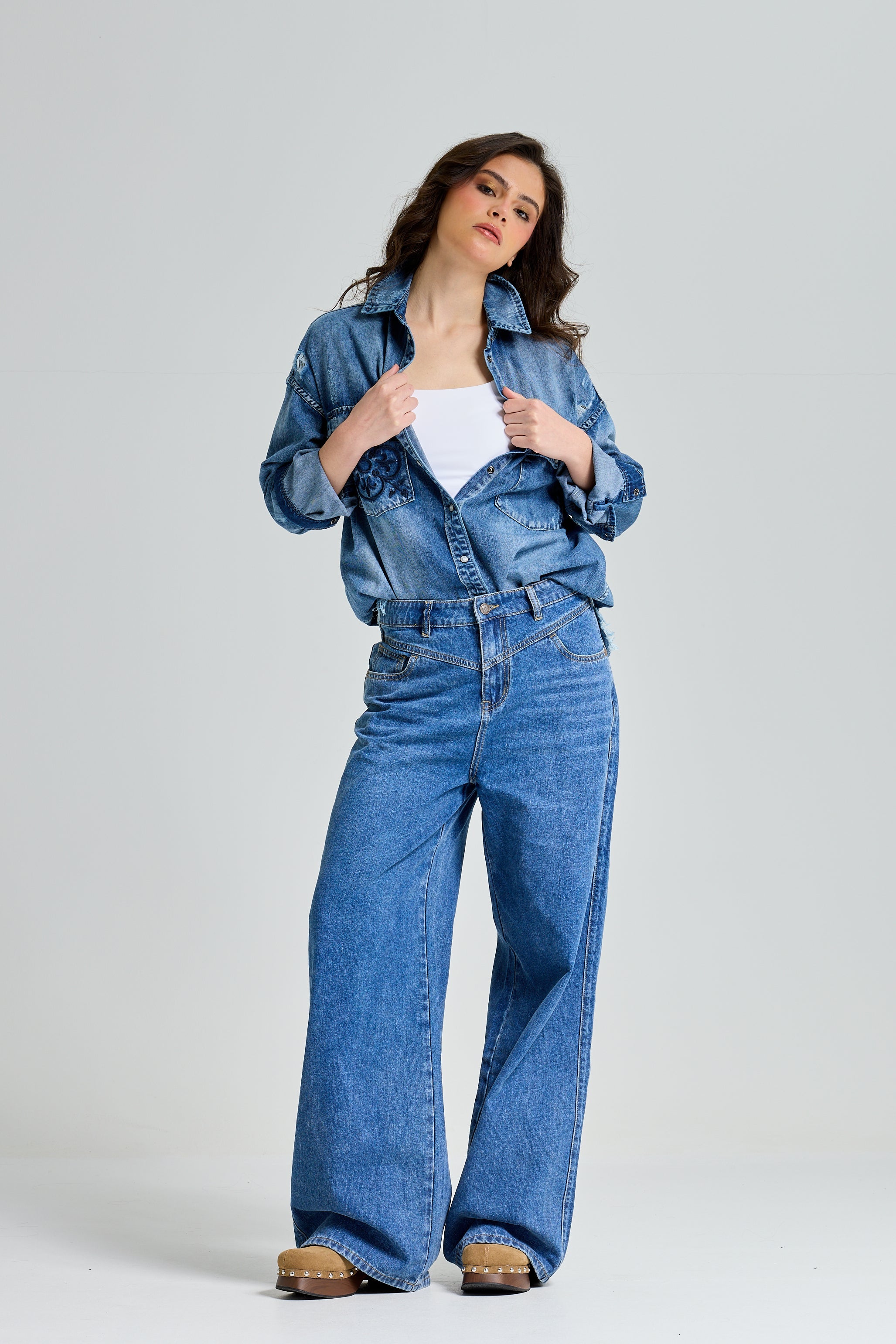 Logo Pocket Dark Wash Denim Shirt