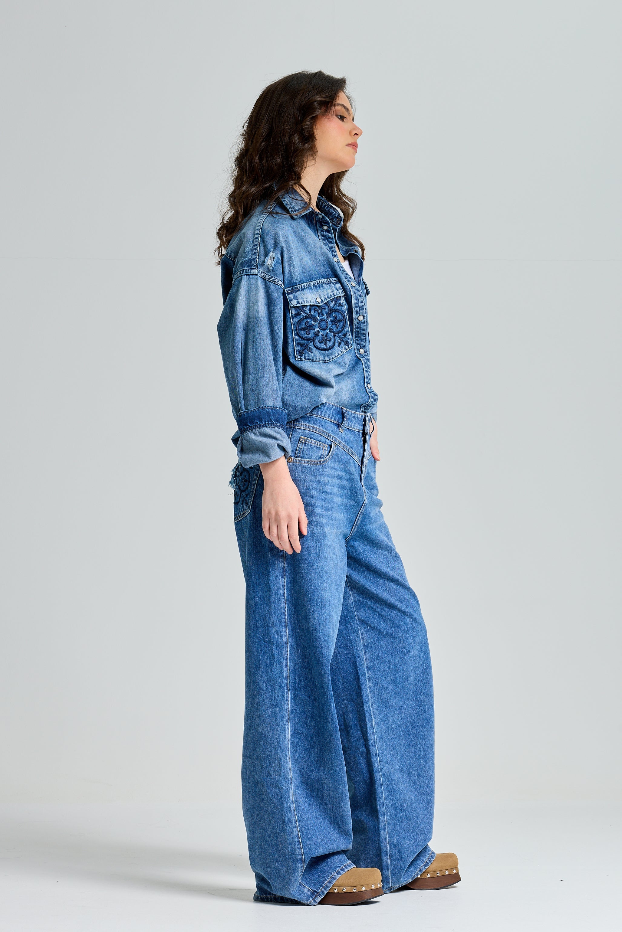 Logo Pocket Dark Wash Denim Shirt