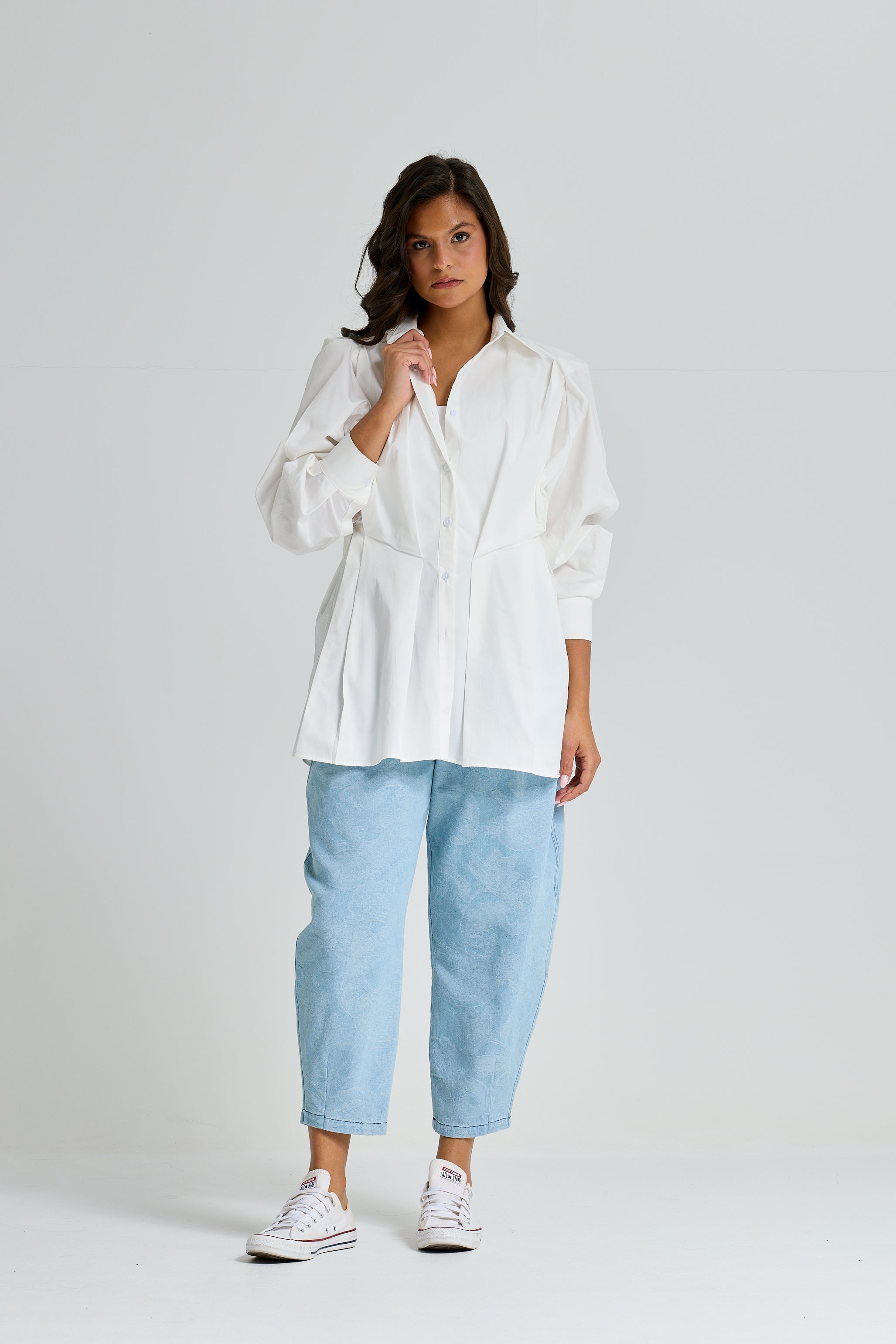 Pleated Waist Shirt White