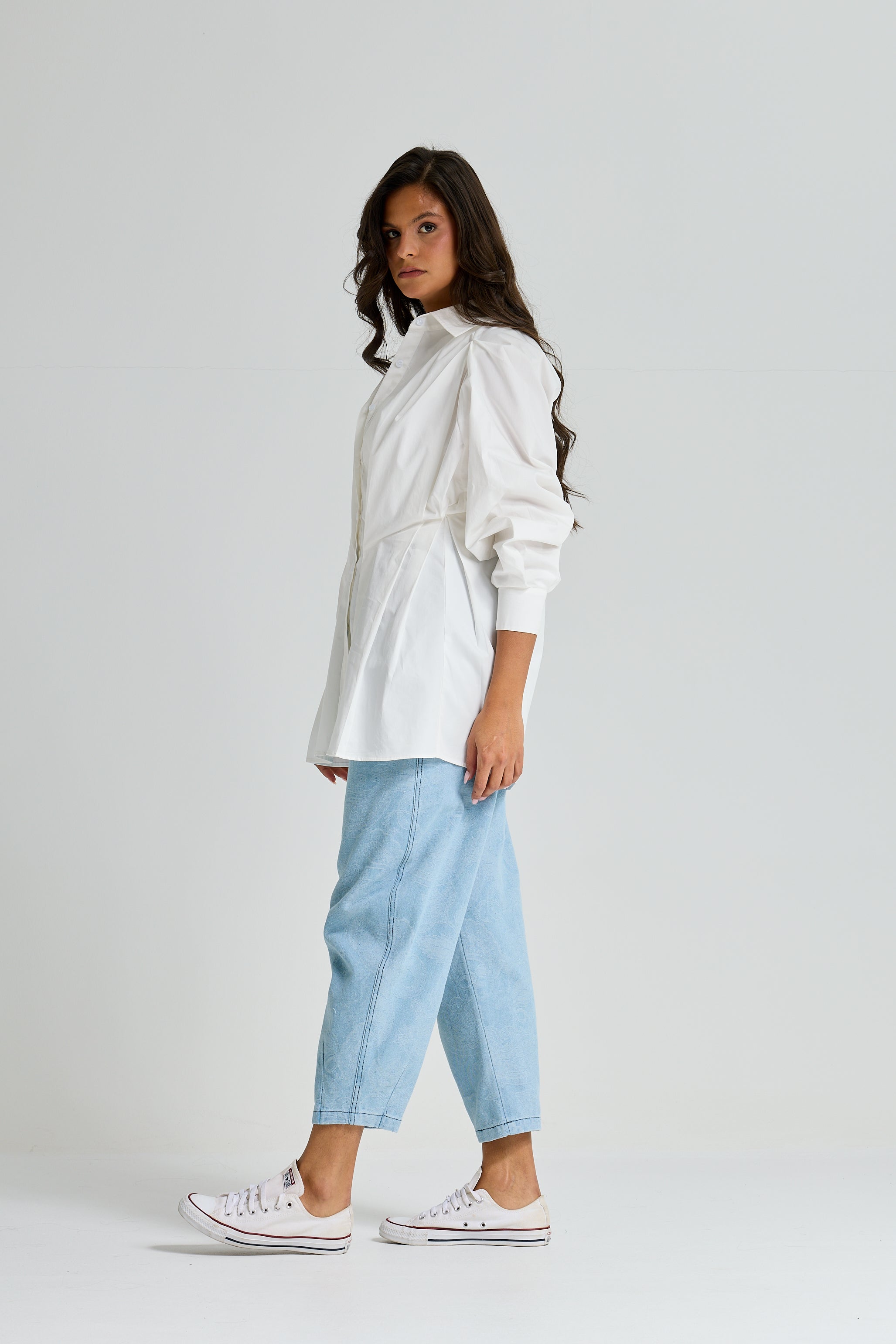 Pleated Waist Shirt White