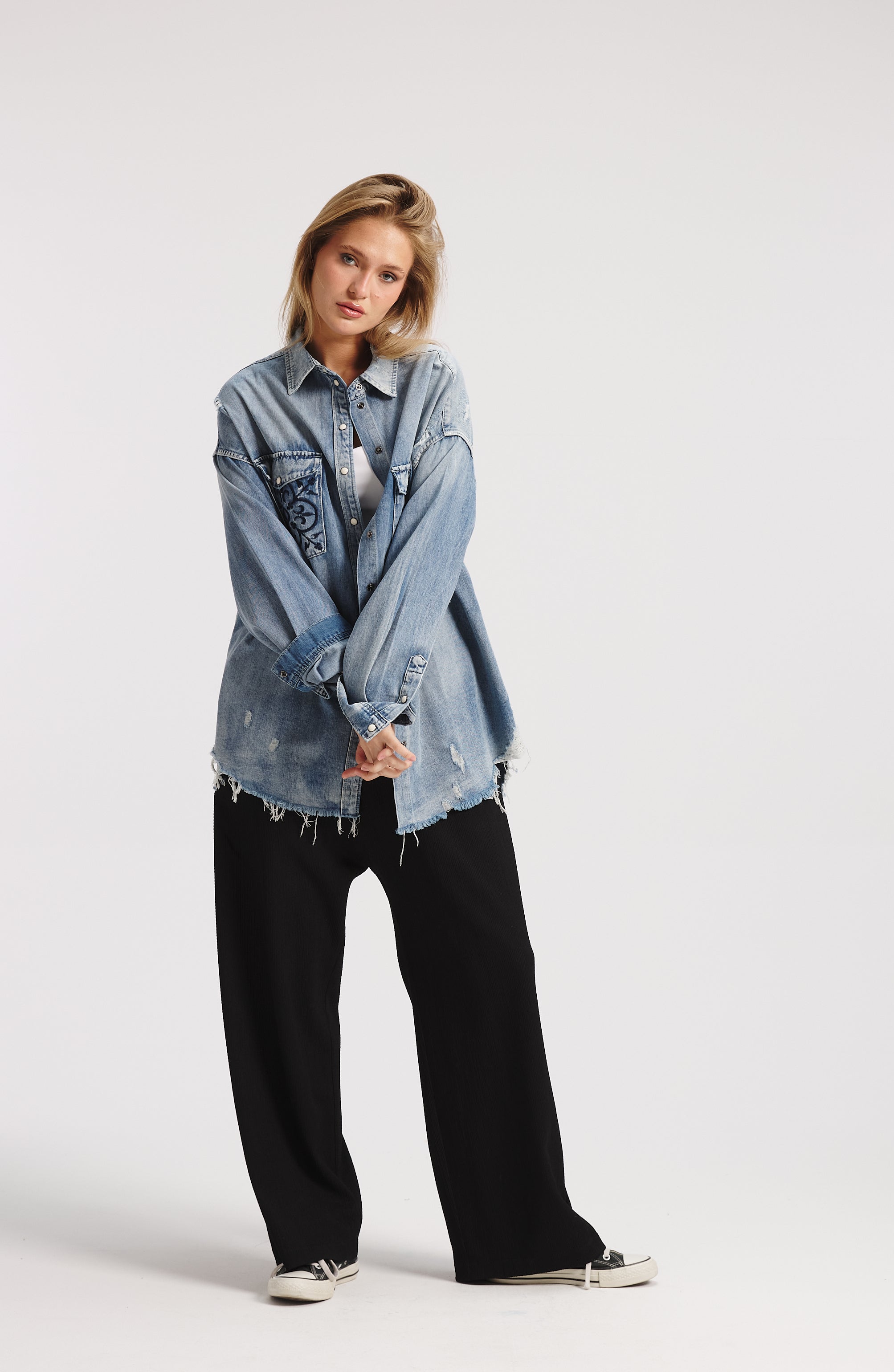 Logo Pocket Mid Wash Denim Shirt