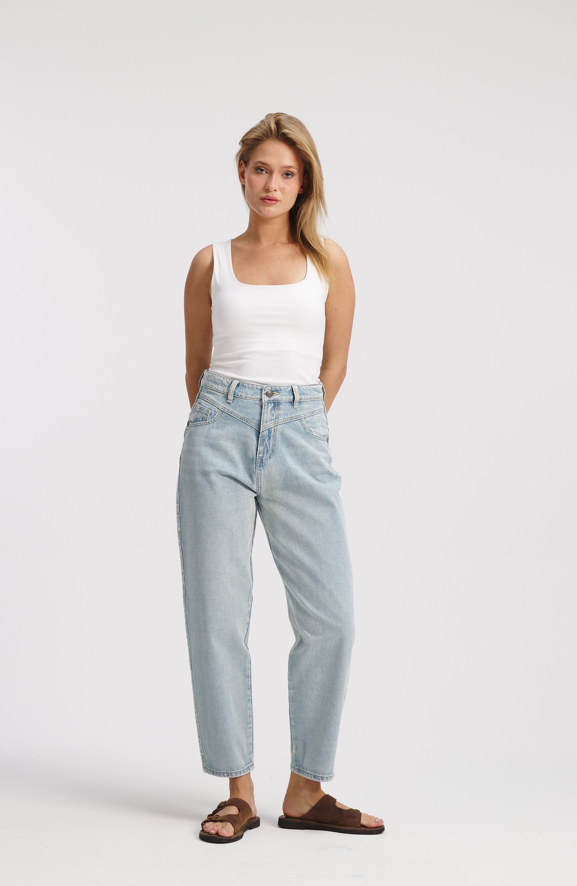 V Waist Mom Denim In Icy Wash