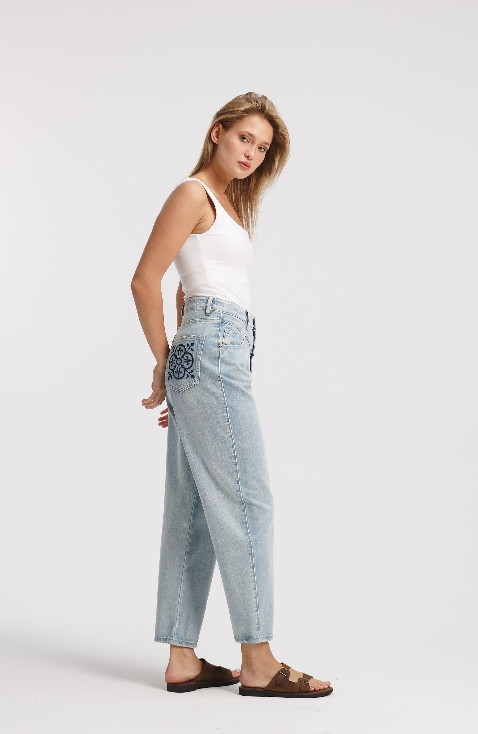 V Waist Mom Denim In Icy Wash