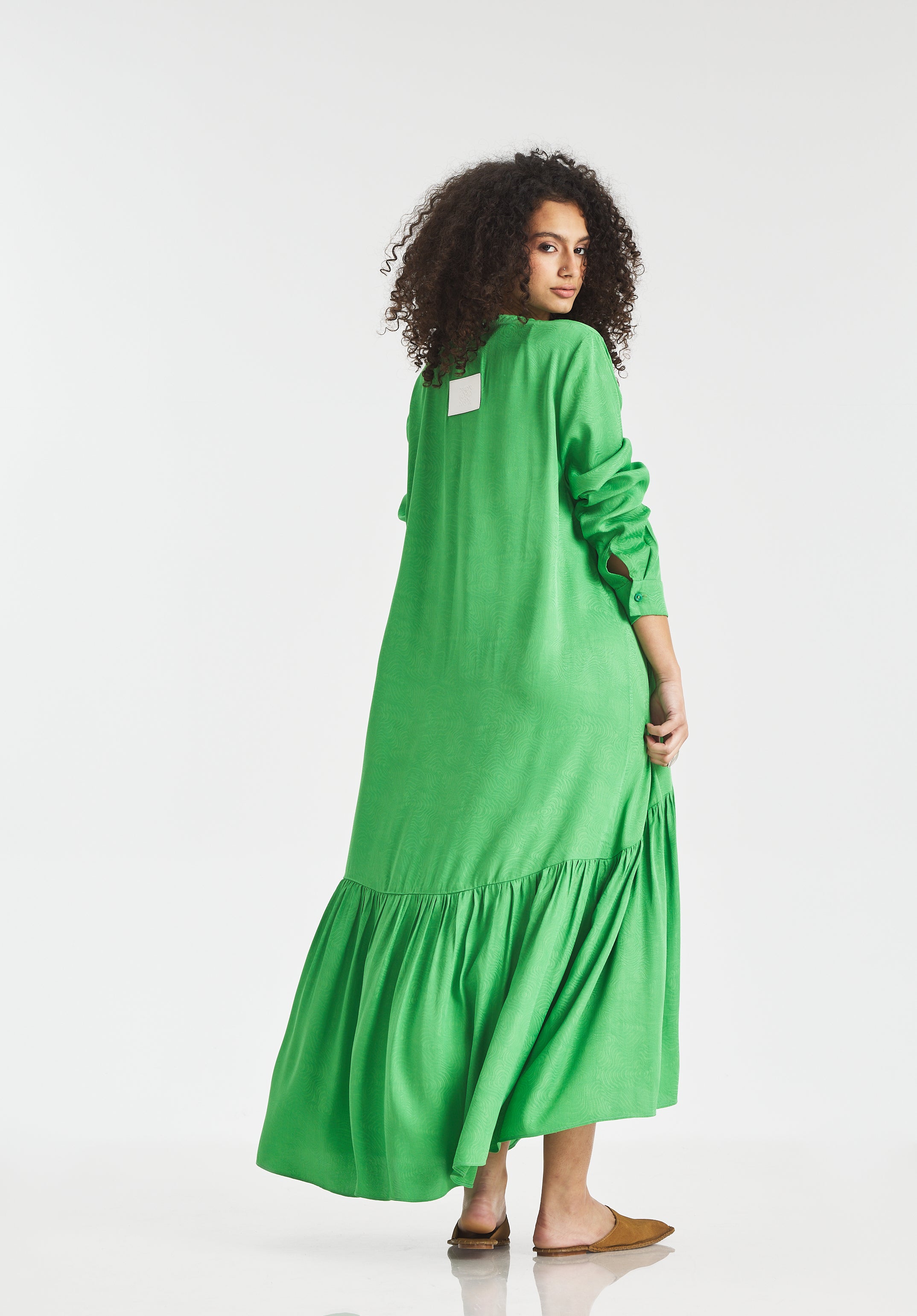 Light Green Buttom Ruffle Dress