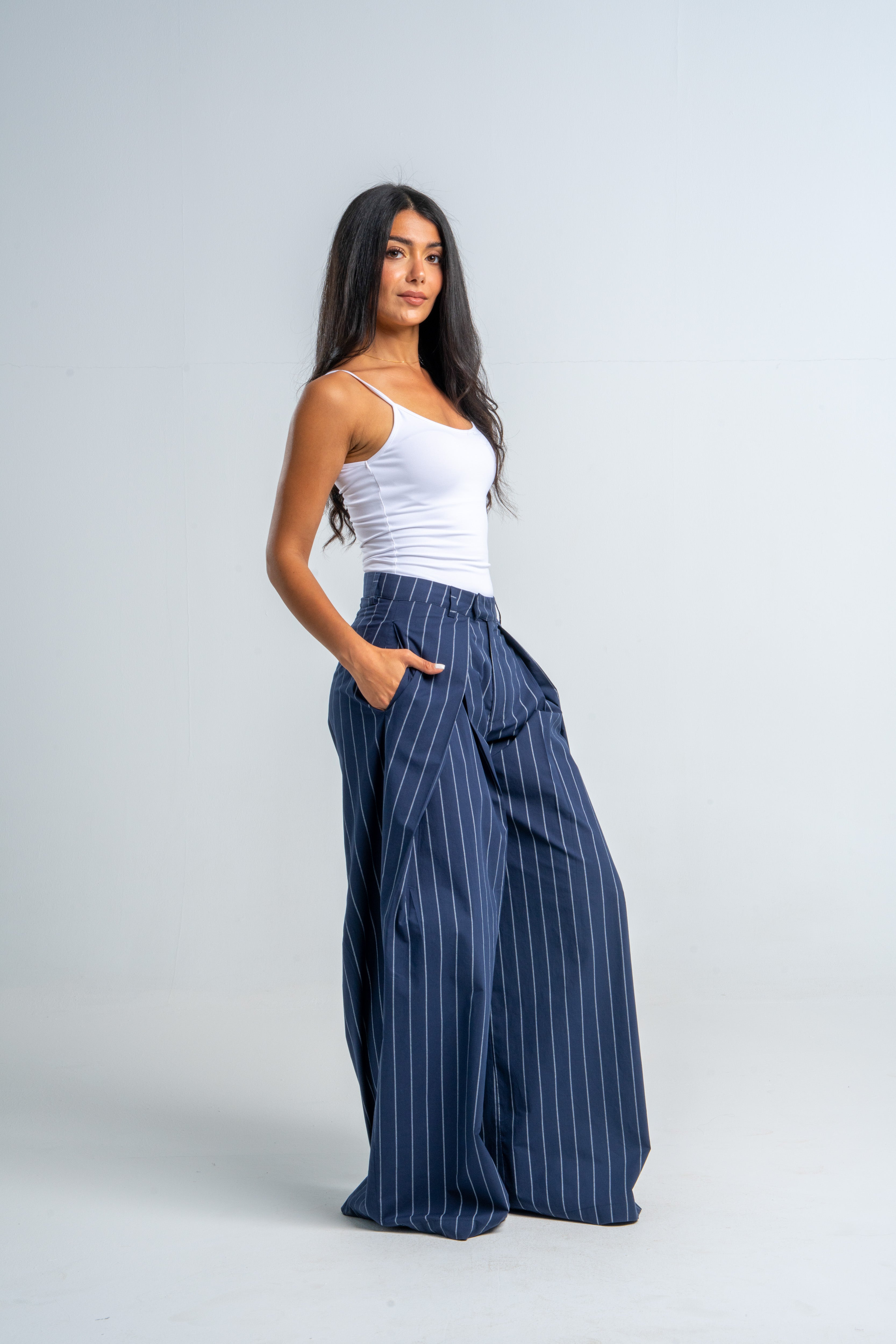 Flapped Wide Leg Navy