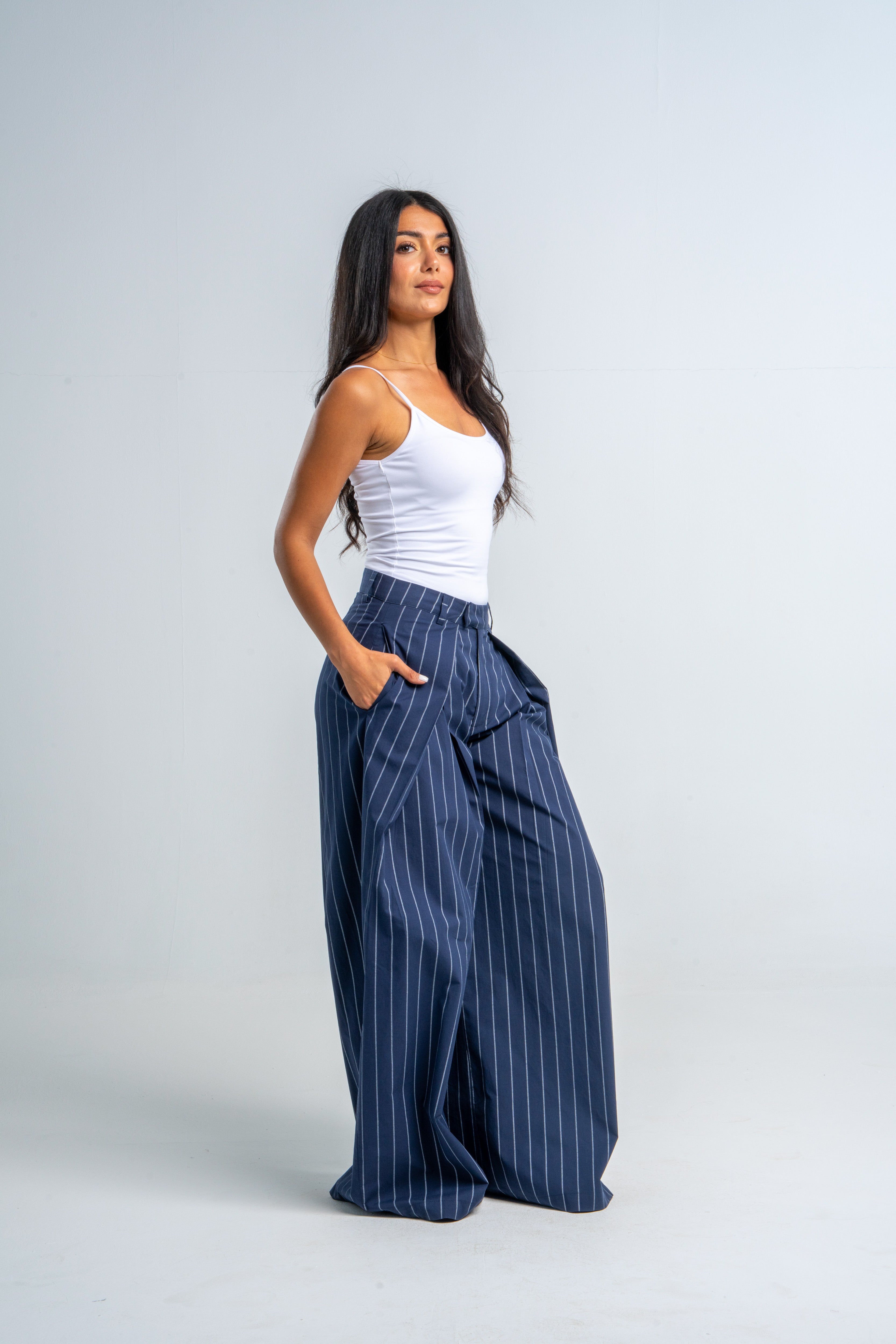 Flapped Wide Leg Navy