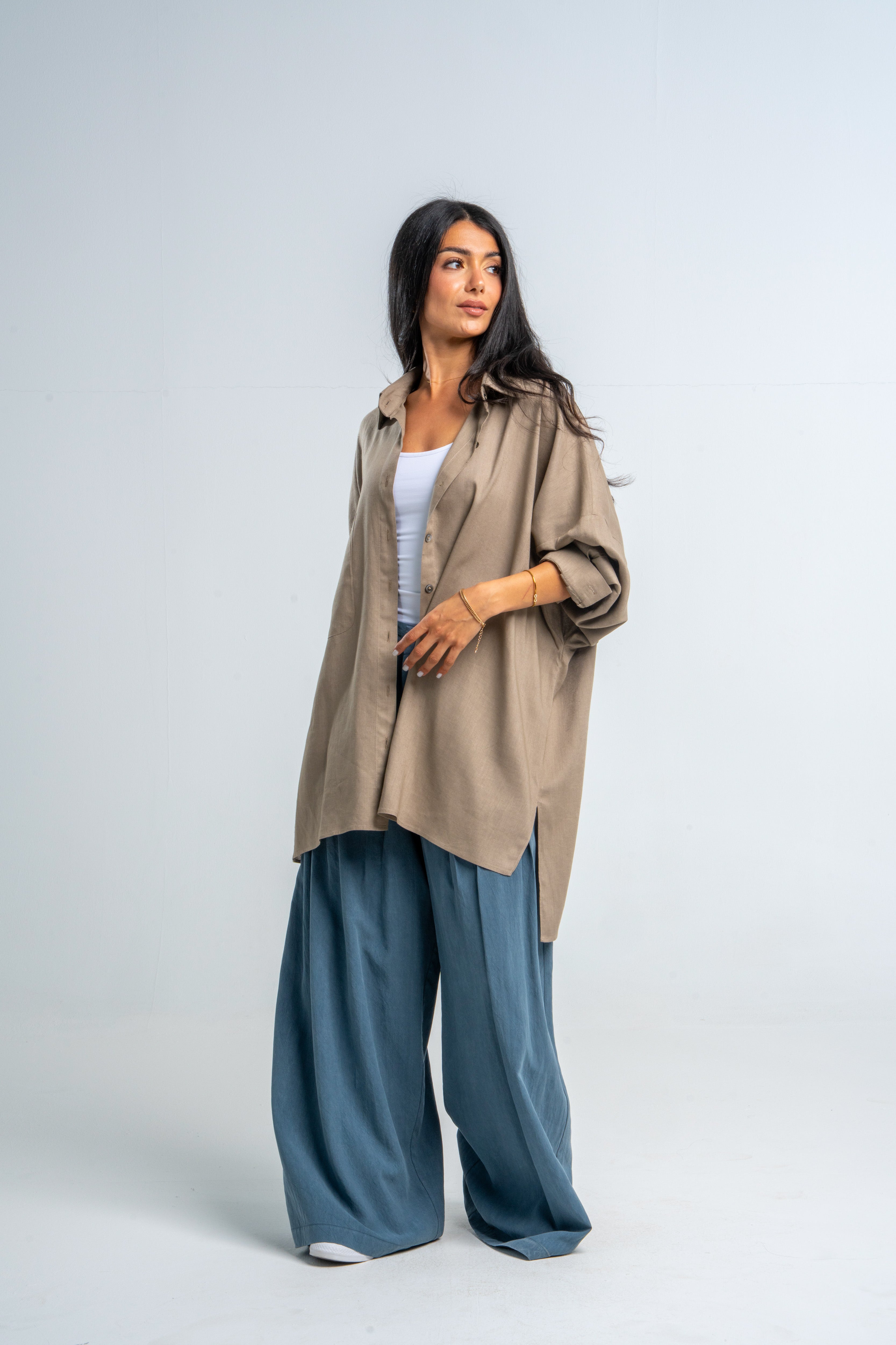 Oversize Boyfriend Linen Shirt In Coffee