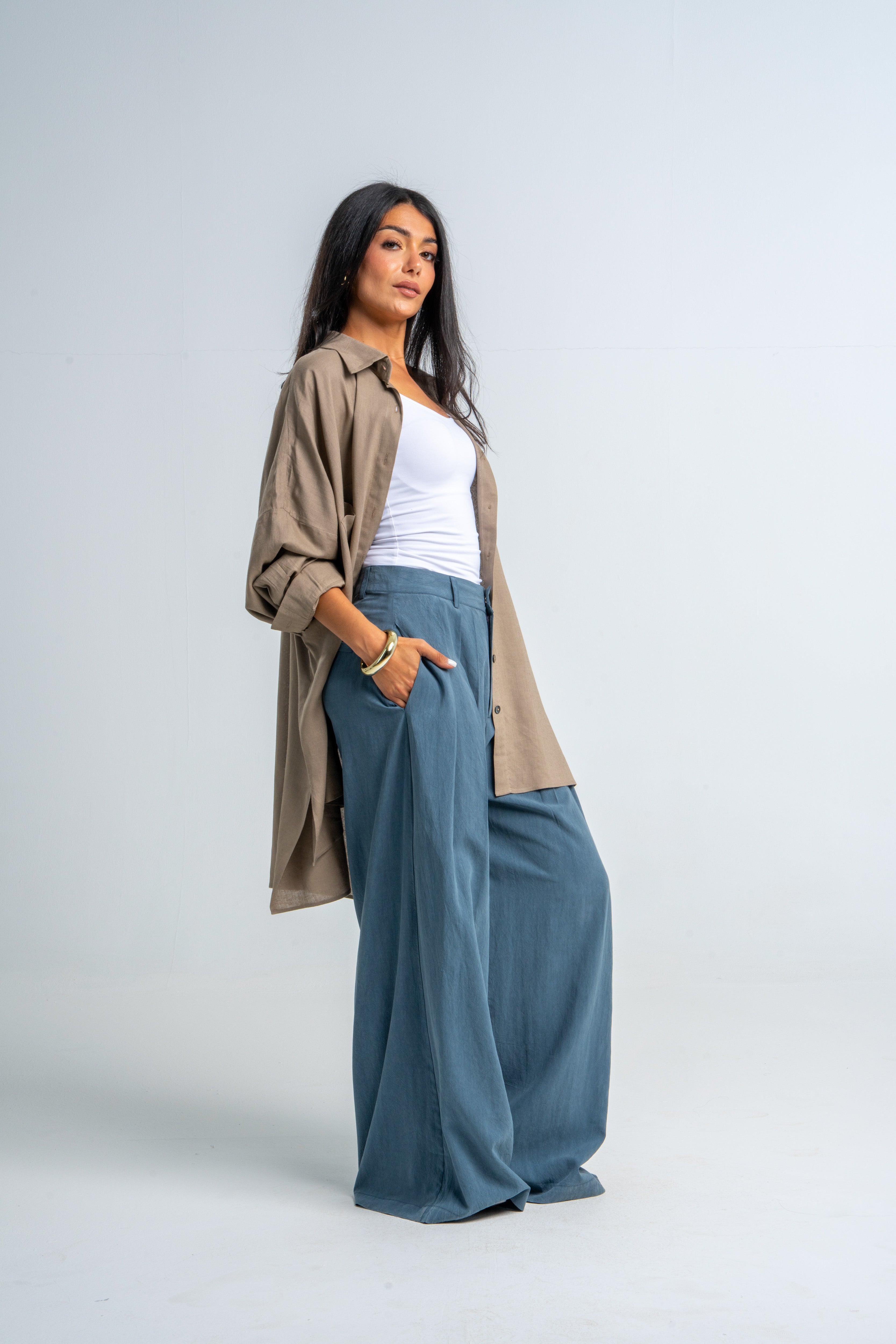 Oversize Boyfriend Linen Shirt In Coffee