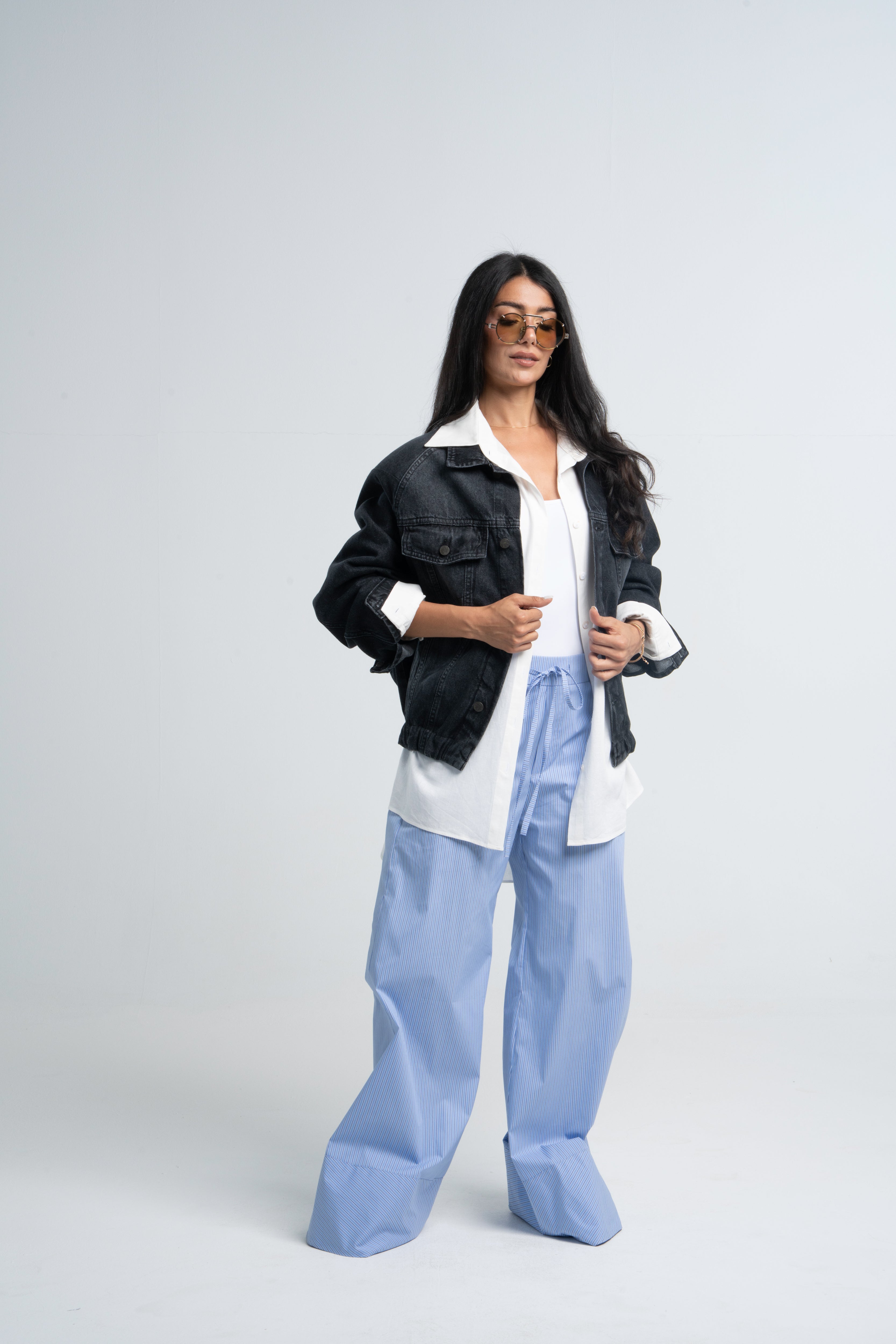 Black Bold Shoulders Denim Jacket