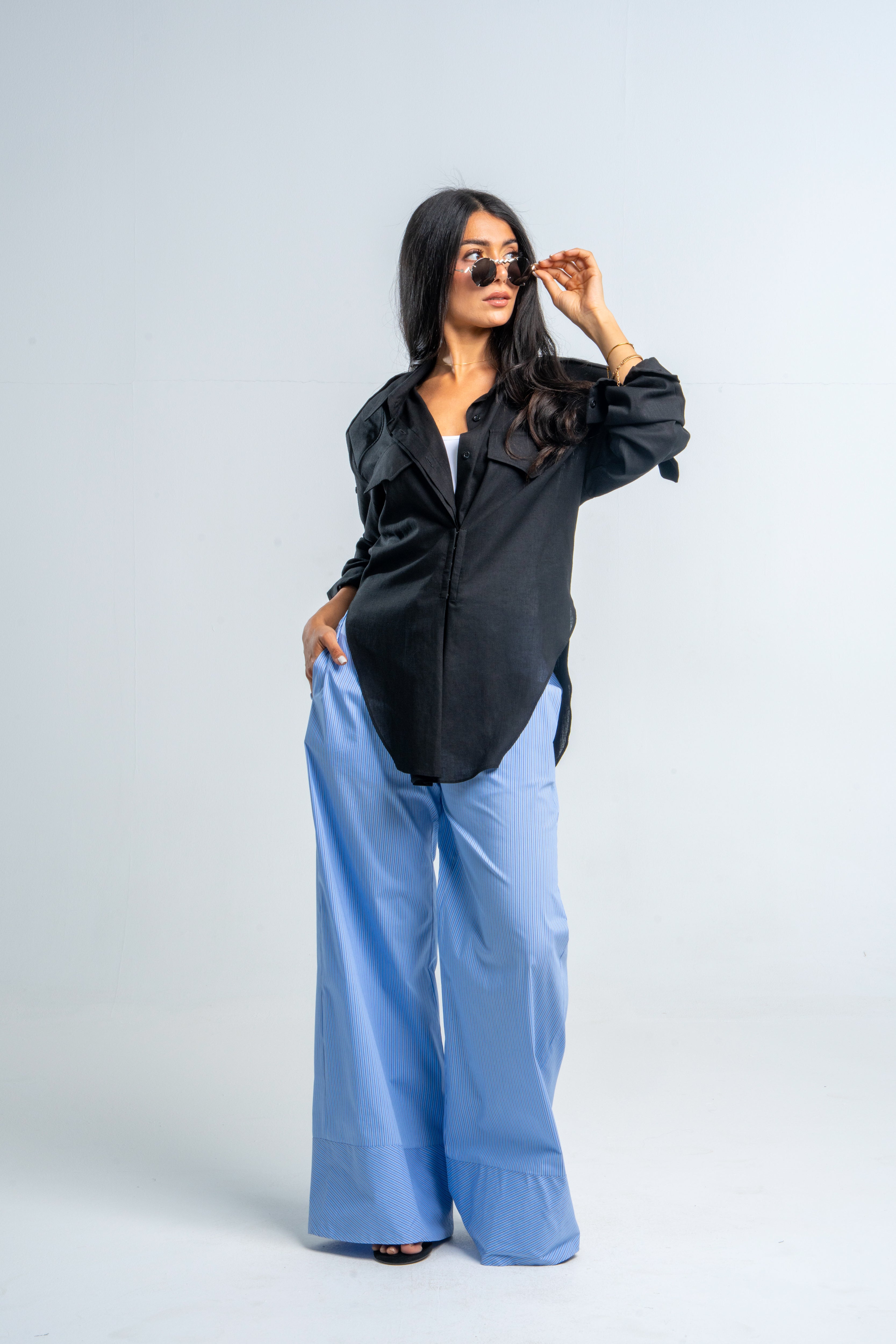 Waisted Bold Shoulders Linen Shirt