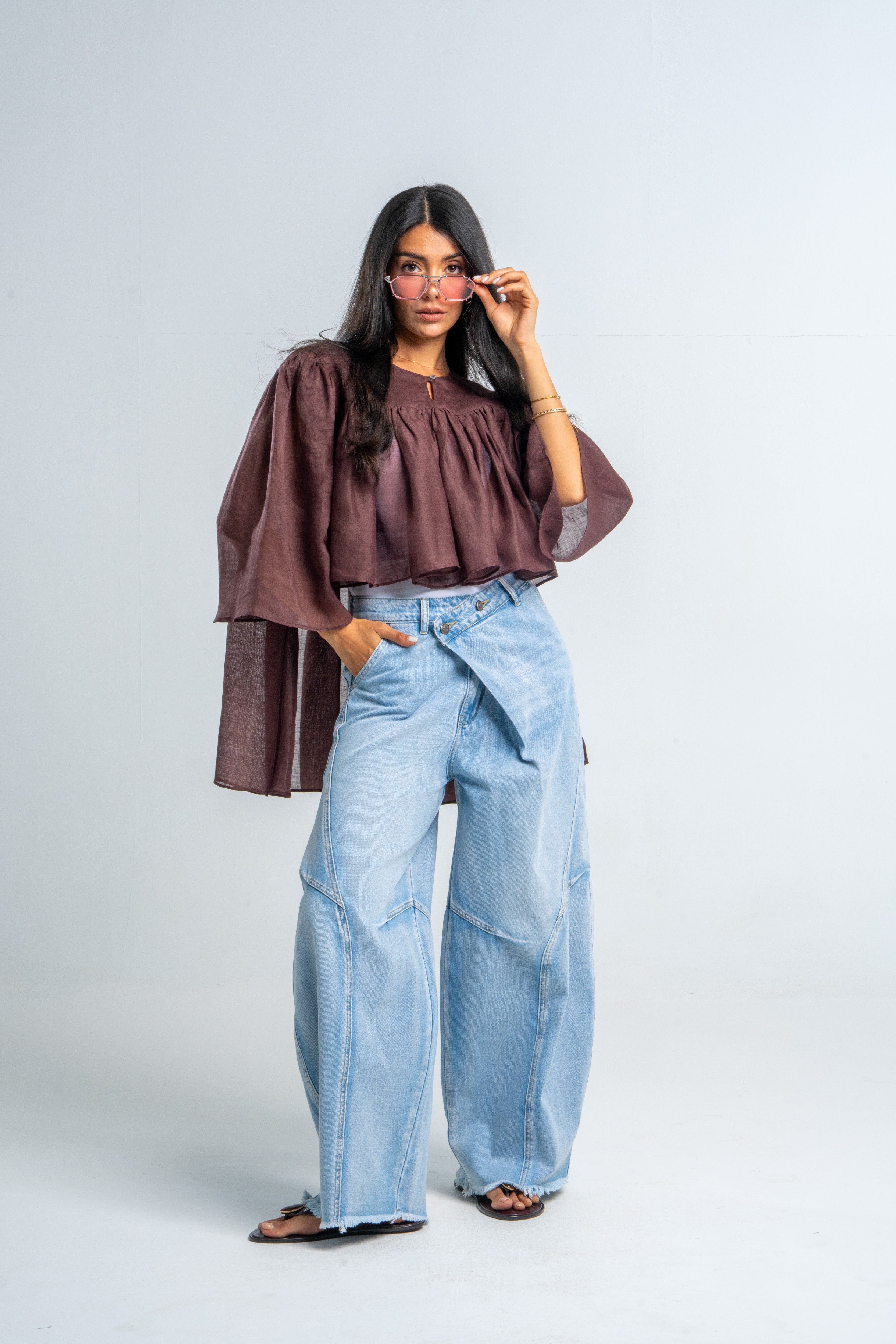 Cropped Flowy Transparent Linen Top