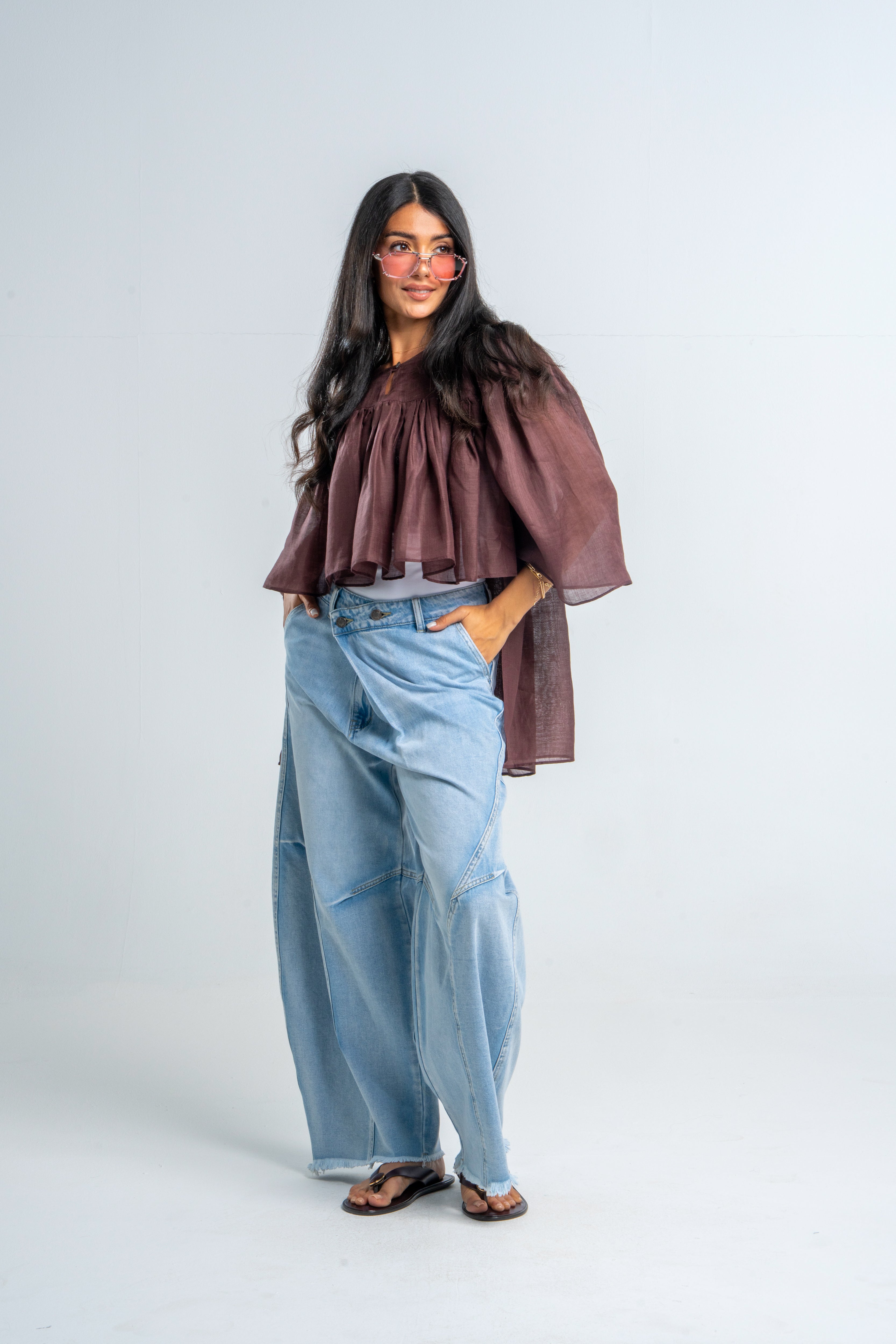 Cropped Flowy Transparent Linen Top