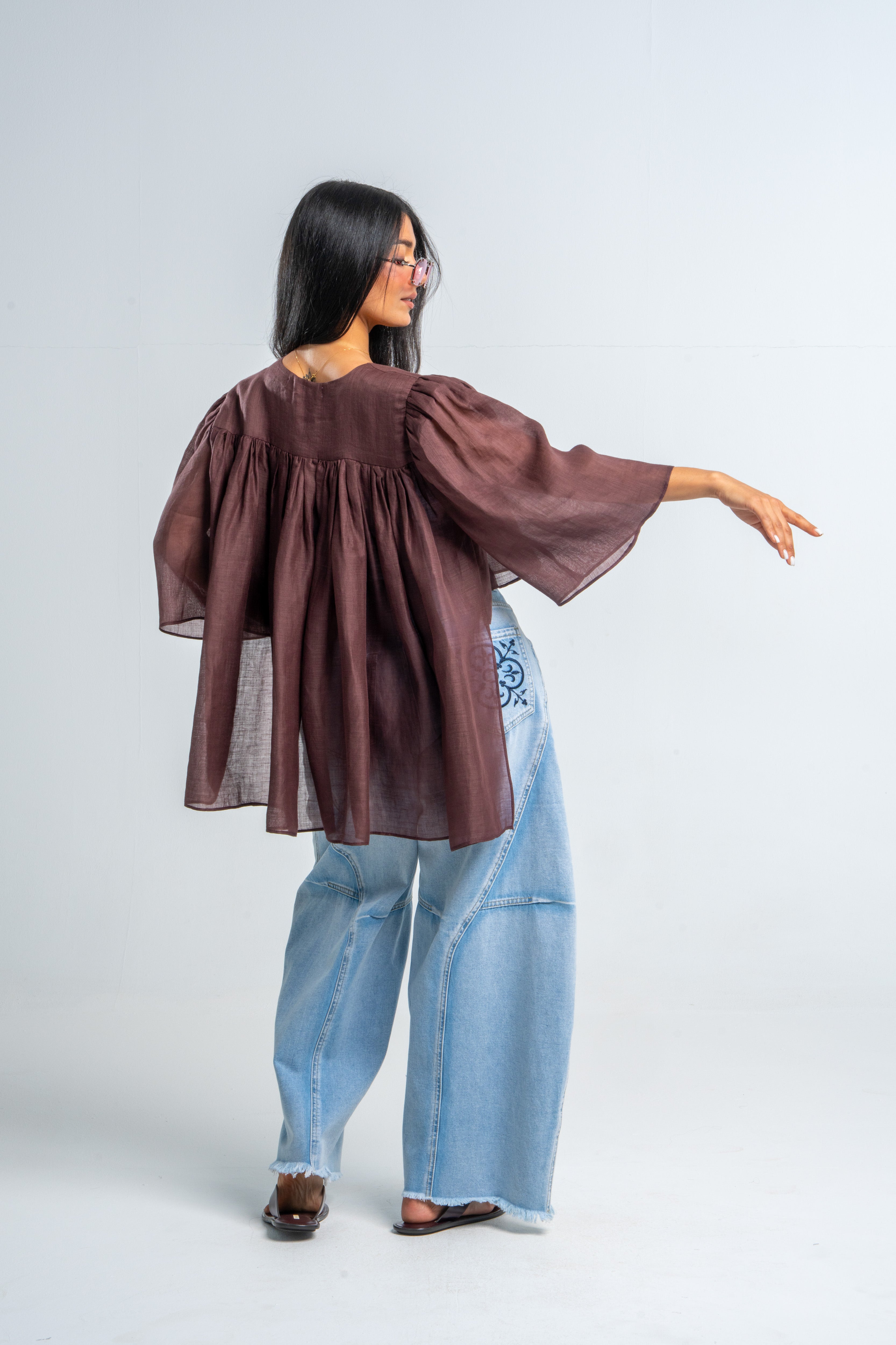 Cropped Flowy Transparent Linen Top