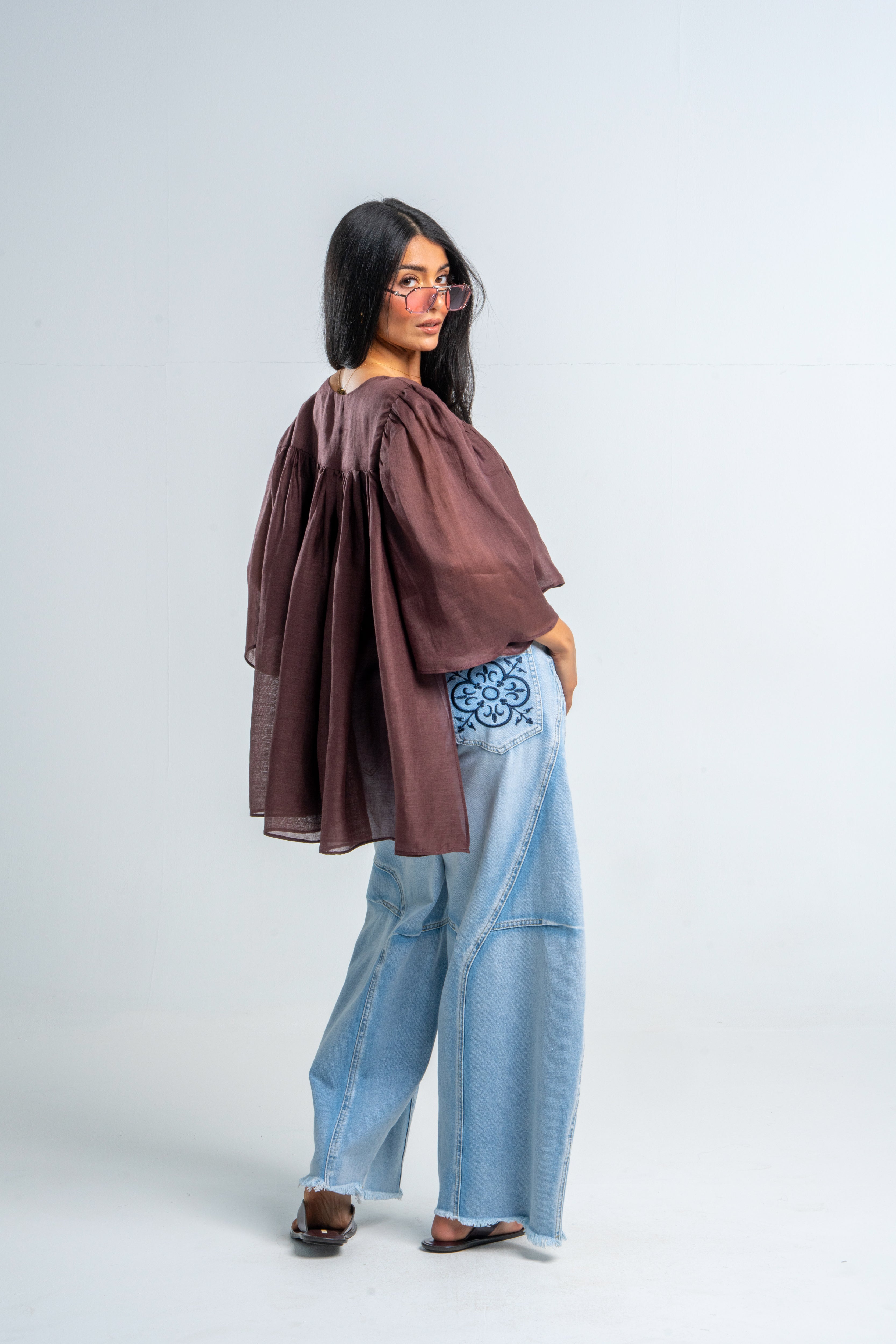 Cropped Flowy Transparent Linen Top