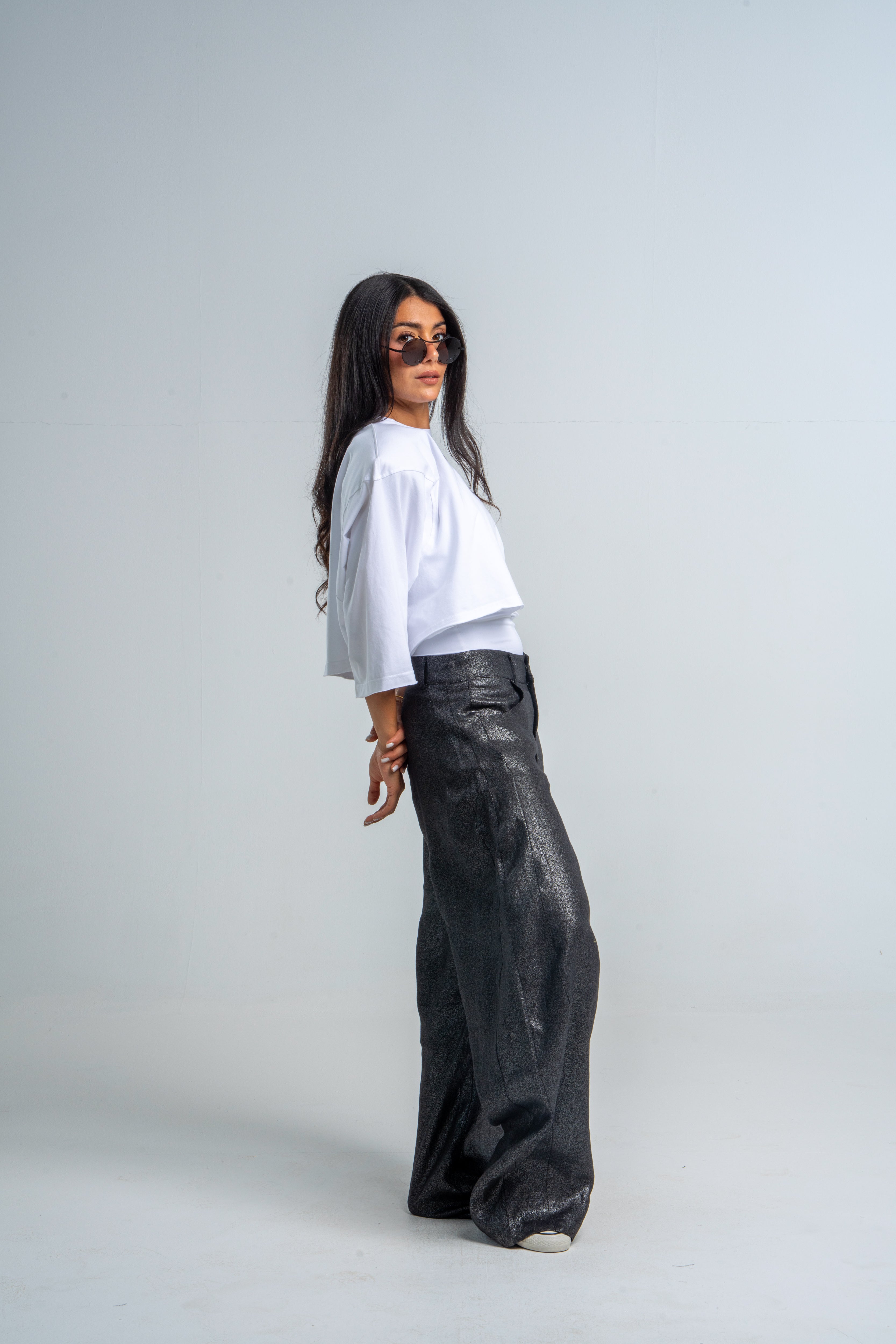 Shiny Linen Black Balloon Pants