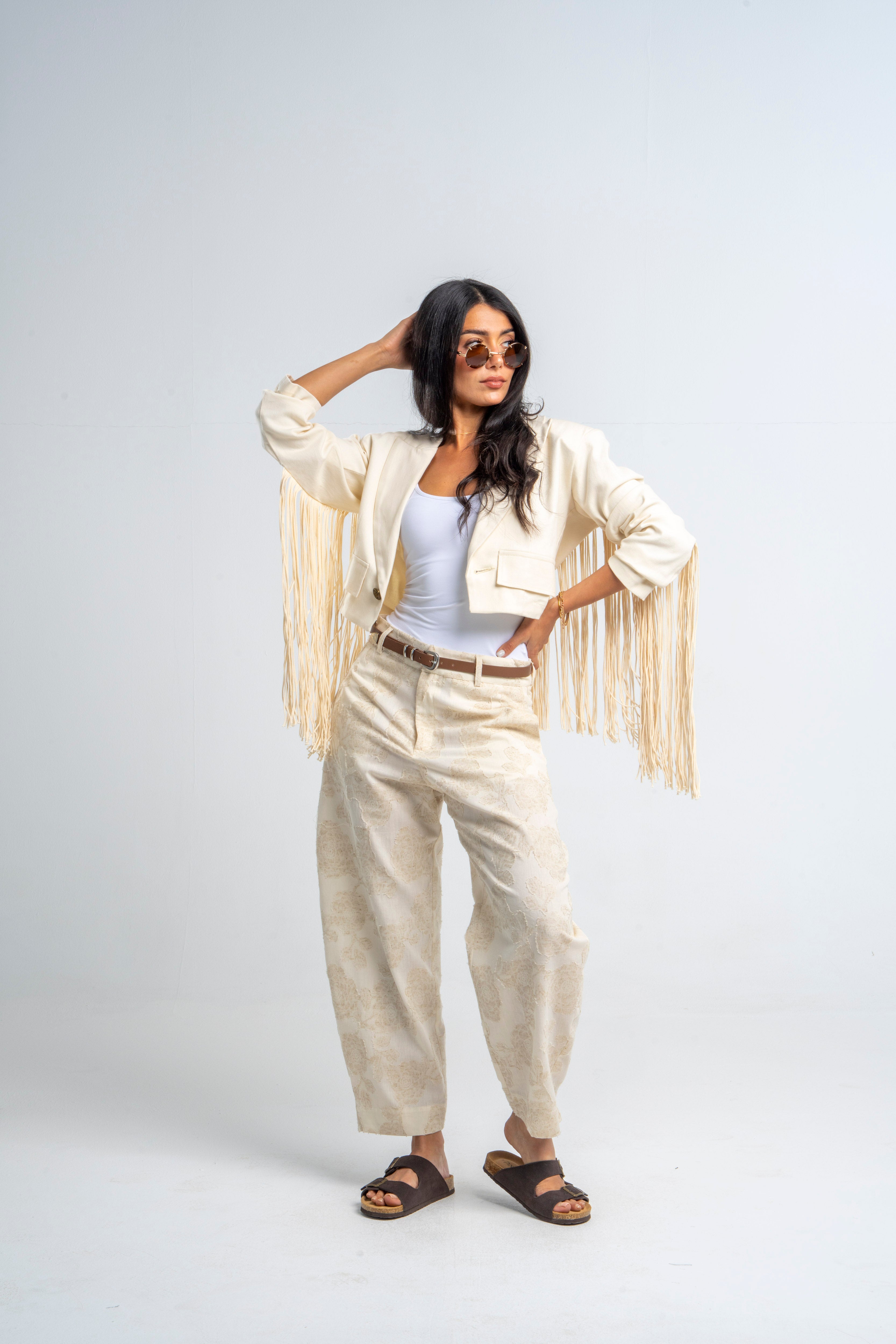 Denim Fringes Cropped Blazer