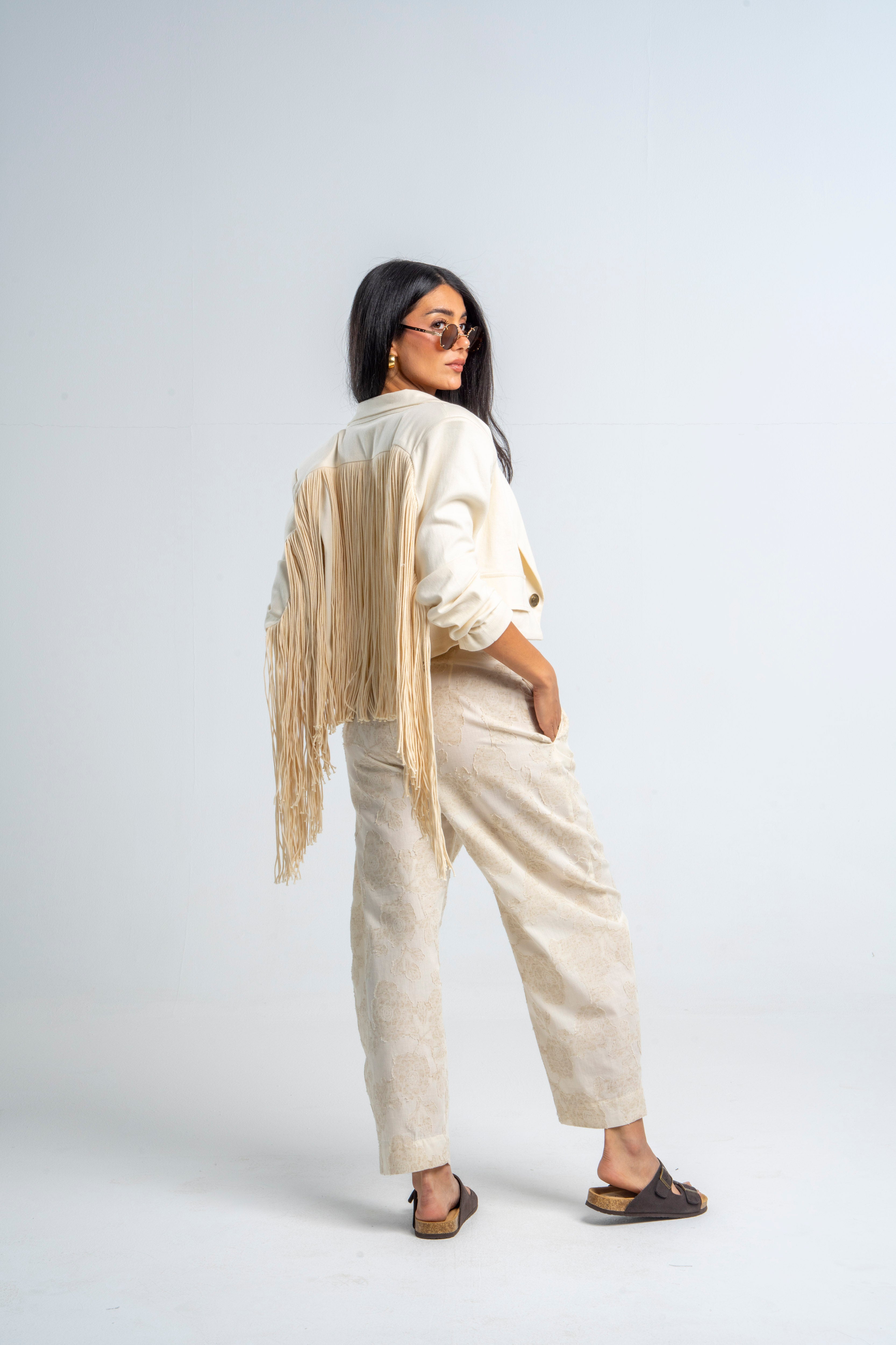 Denim Fringes Cropped Blazer