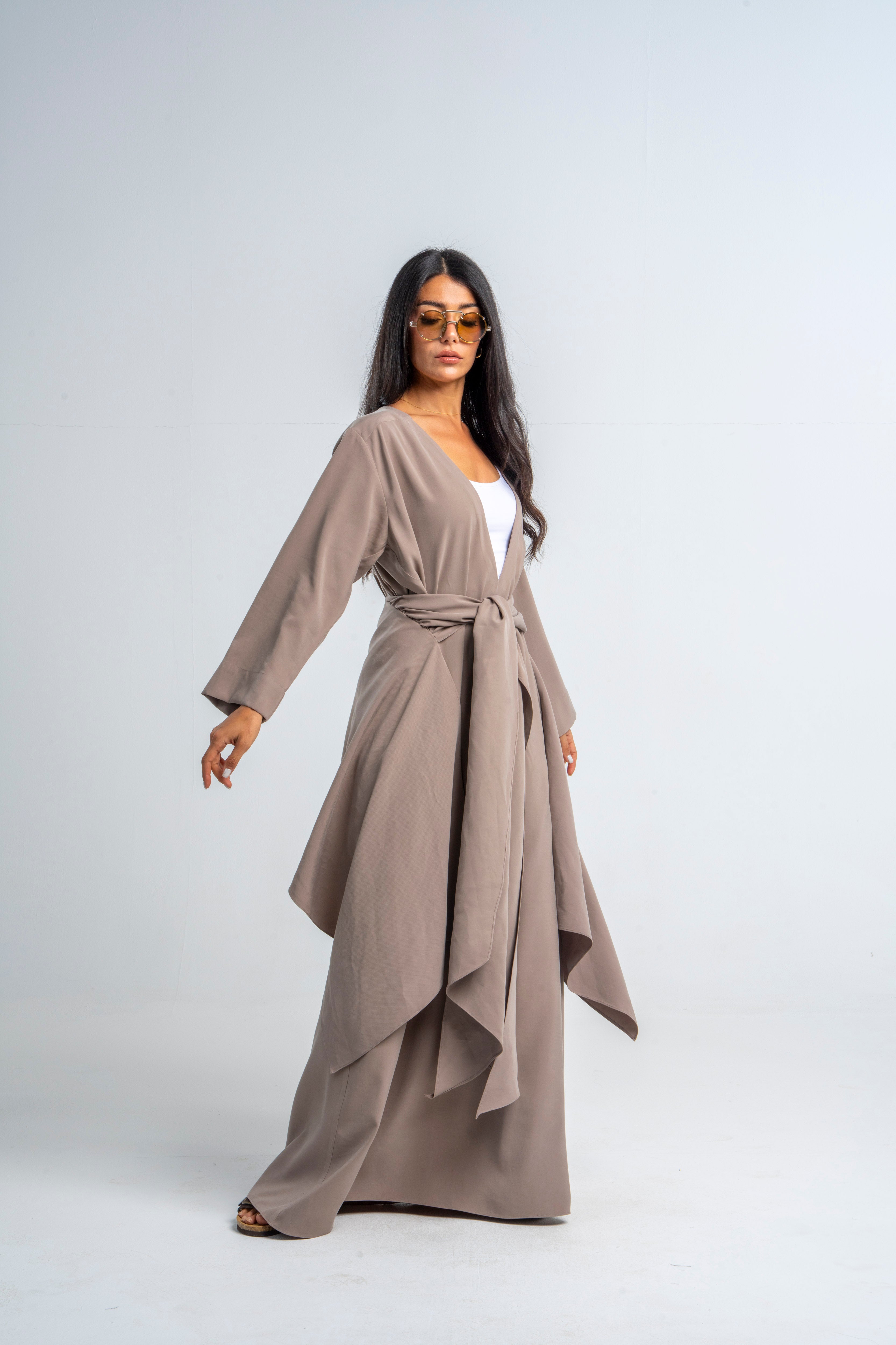 V Neck Wraparound Dress In Coffee